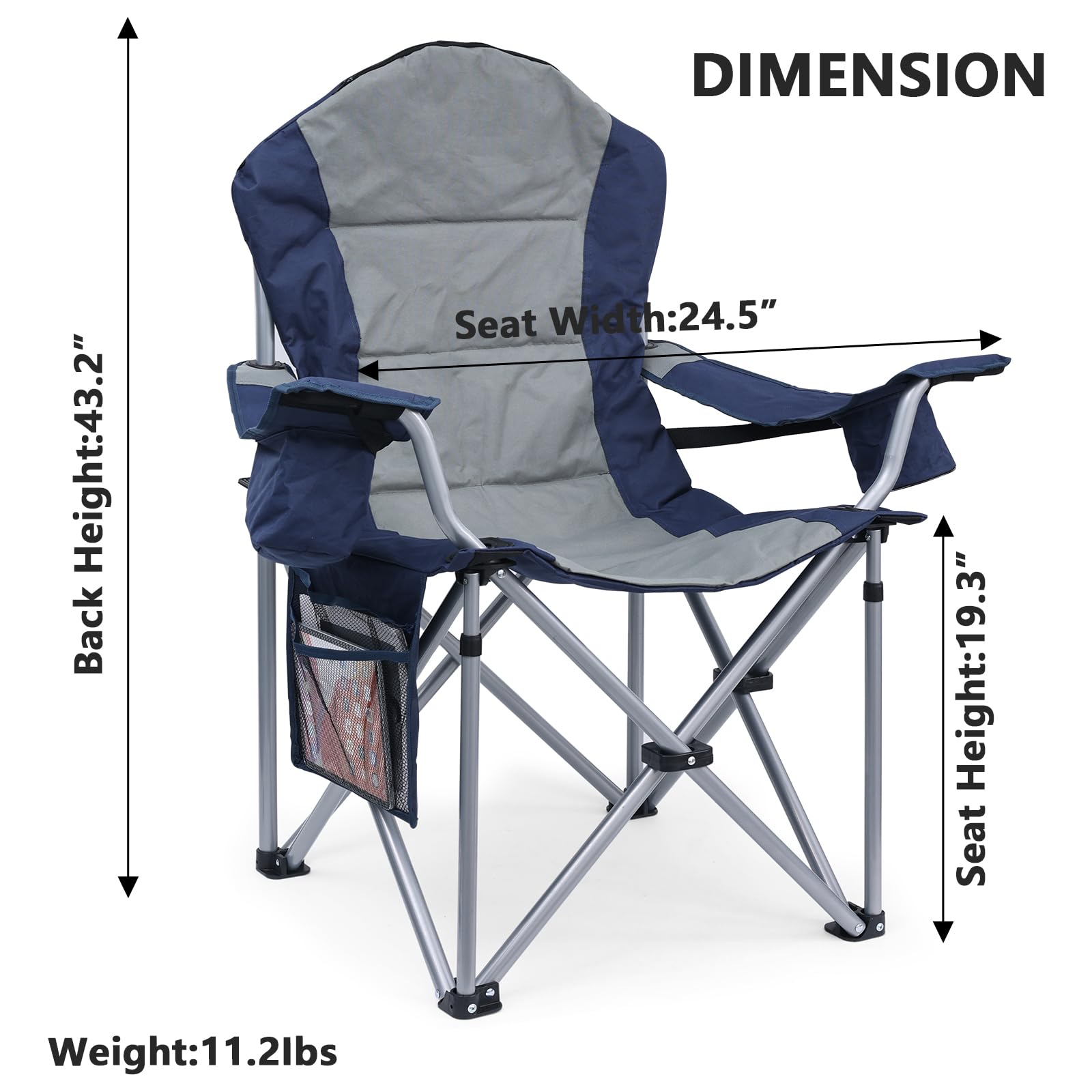 **Heavy Duty Oversized Camping Chairs for Adults - Padded Folding Chairs with Lumbar Support & Storage Pocket - 400LB Capacity - Perfect for Outdoor Camping, Backyard, Beach & Picnic**