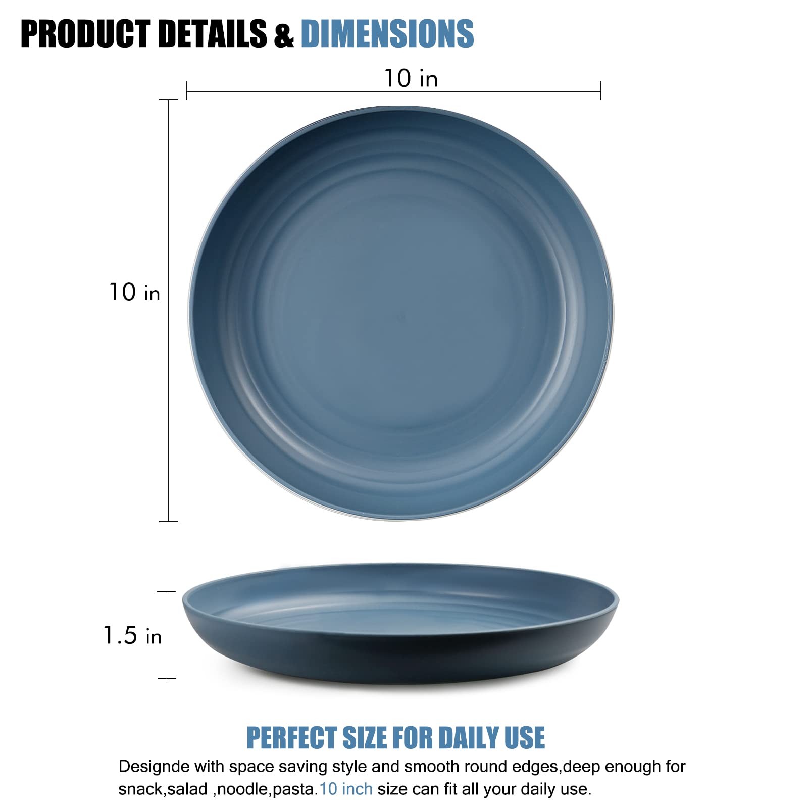 Shopwithgreen Lightweight Plastic Plates - 4 Pack 10 Inch Unbreakable Dinner Plates, Dishwasher & Microwave Safe, BPA Free, for Kids, Children, Toddlers & Adults | Perfect for Family Meals, Picnics, Parties, and Outdoor Dining