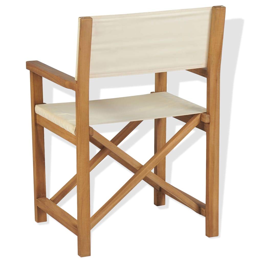 vidaXL Folding Director's Chair - Brown Cream Teak Wood Weather-Resistant Outdoor Furniture - Comfortable Seat & Backrest - Easy Storage & Assembly - Perfect for Garden, Patio, Camping and Beach Use