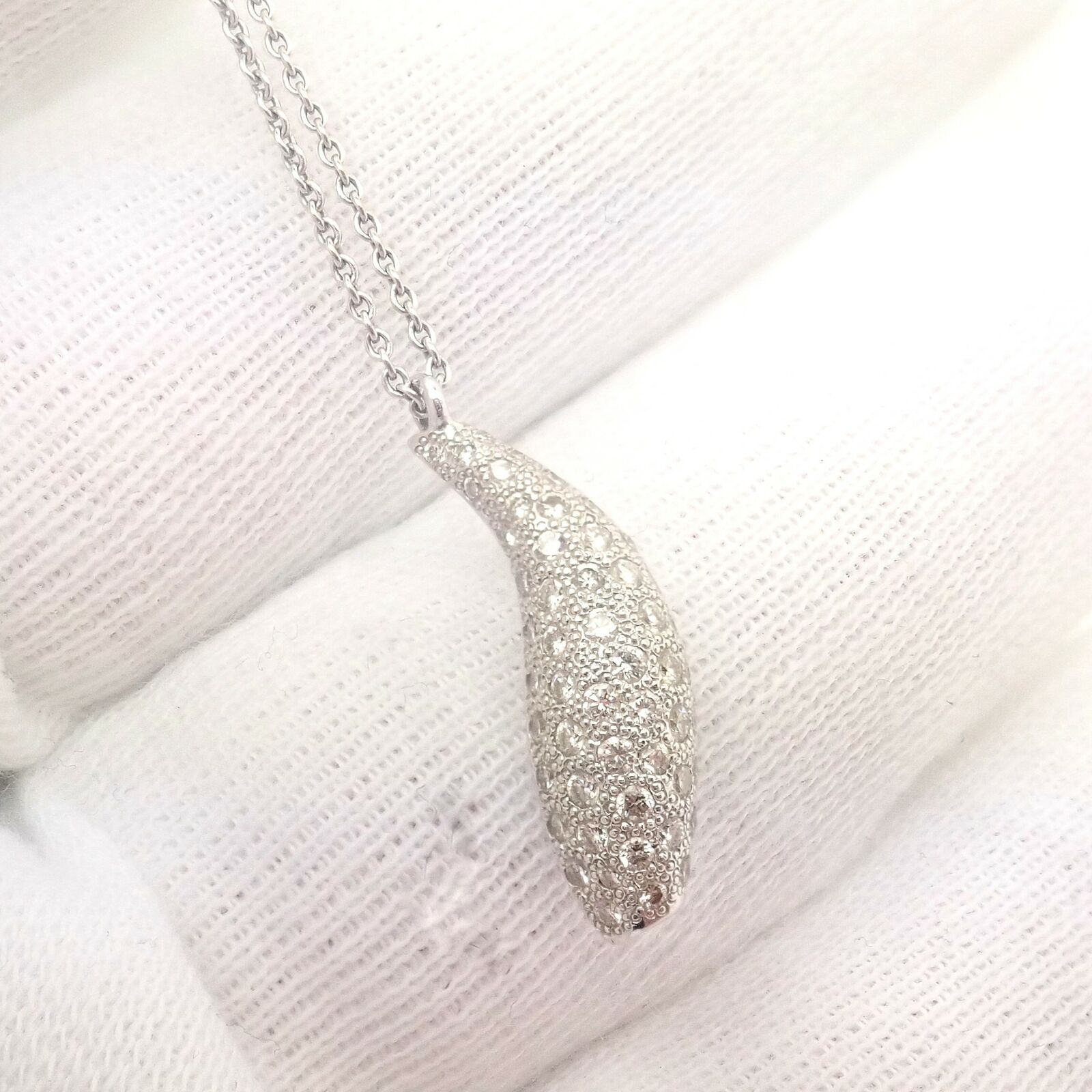 Authentic Tiffany & Co 18K White Gold Frank Gehry Diamond Fish Pendant Necklace - Elegant Jewelry Gift for Women, Perfect for Anniversaries & Special Occasions