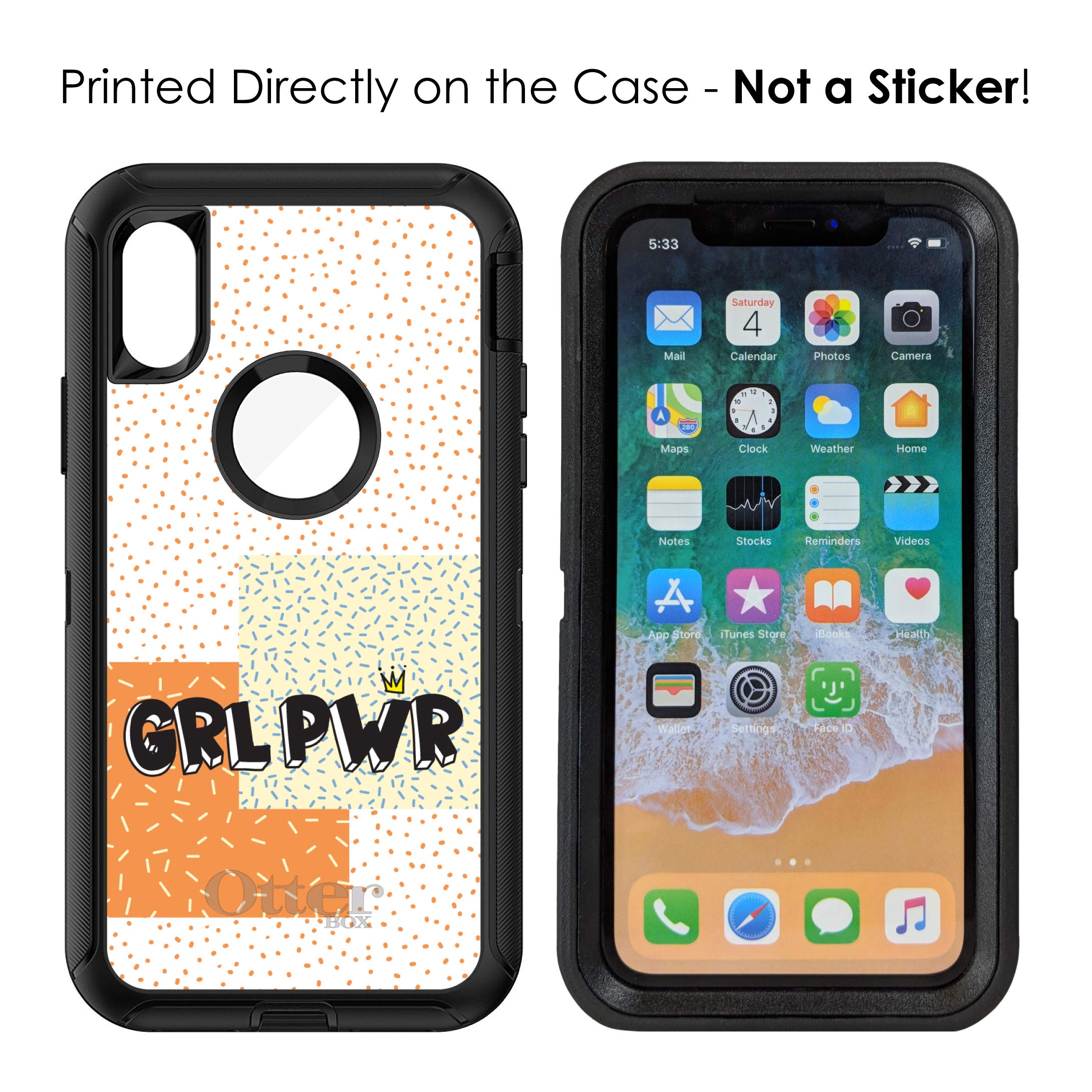 DistinctInk iPhone XR Case (6.1 Inch) - Shockproof Protective Cover with Crown & Polka Dot Design - Girl Power Style - Compatible with OtterBox Defender - Perfect for School, Work & Everyday Use