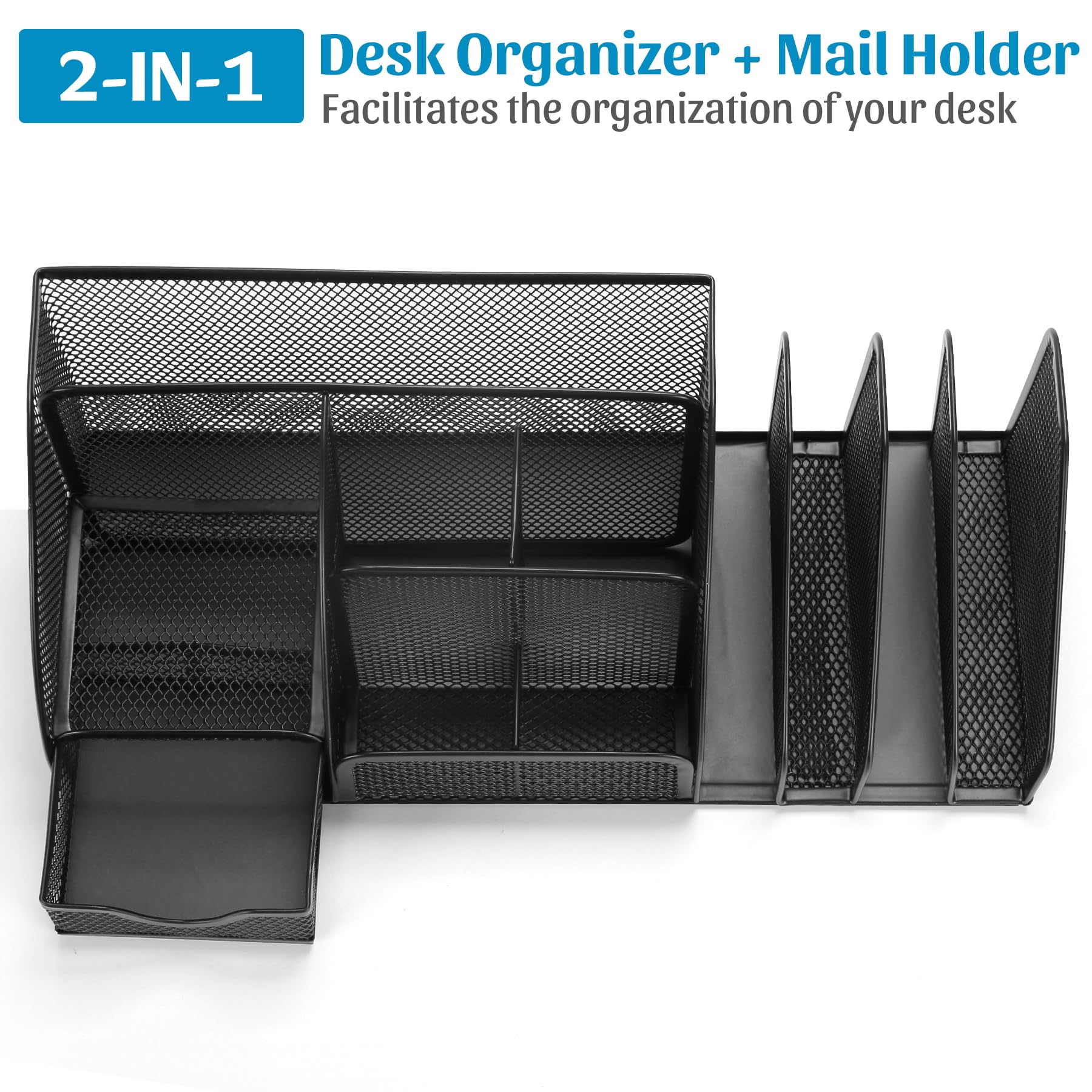 SANWICH Mesh Desk Organizer Set - 7 Compartment Office Desk Organizer with Pencil Holder & Pen Storage for Office Supplies | Perfect for Home Office, School & Workspace Organization