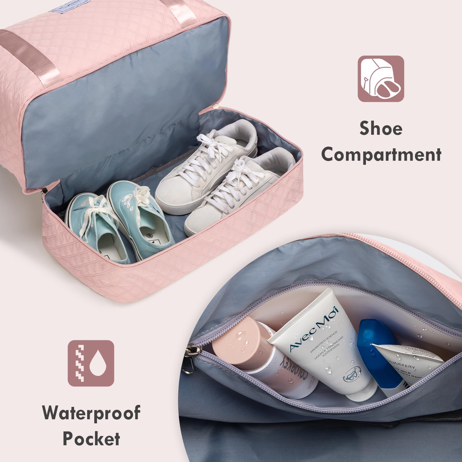 WOOMADA Women's Weekender Overnight Bag - Large Travel Duffel with Shoe Compartment & Detachable Toiletry Pouch - Perfect for Gym, Weekend Getaways & Business Trips