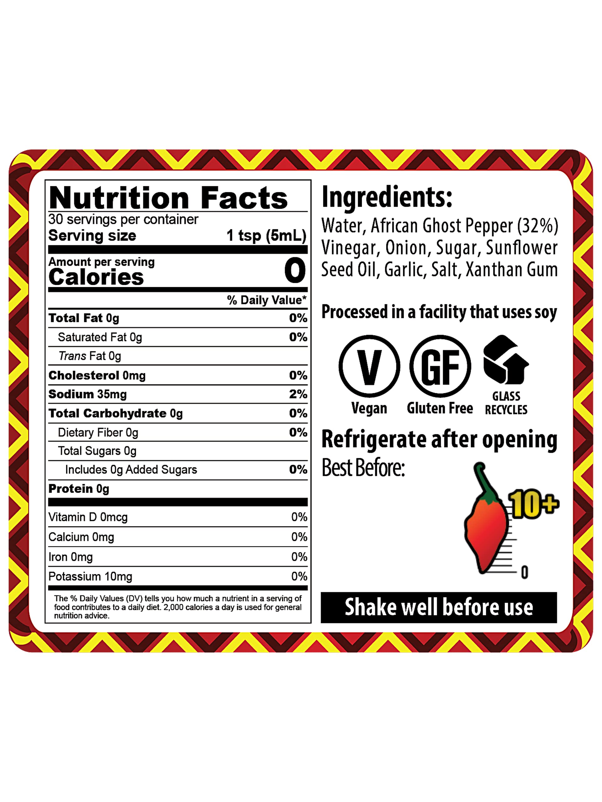 African Ghost Pepper Hot Sauce by African Dream Foods - Extremely Spicy Vegan & Non-GMO Sauce (5 fl oz Glass Bottle) - Perfect for Wings, Tacos, Chili & Cooking
