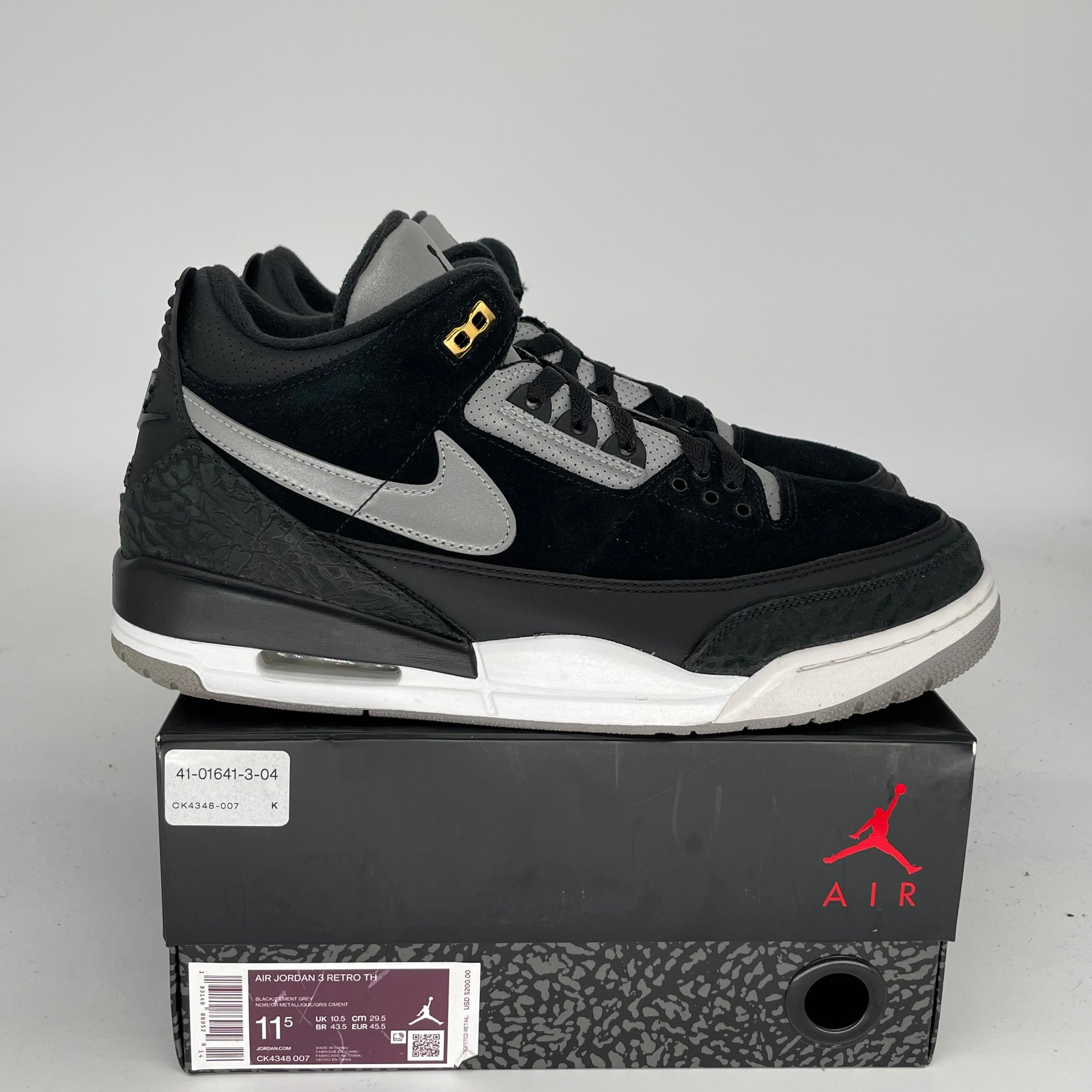 AIR JORDAN 3 TINKER Black Cement Gold Men's Basketball Shoes Size 11.5 (CK4348-007) - Retro Sneakers for Streetwear & Sports Fashion