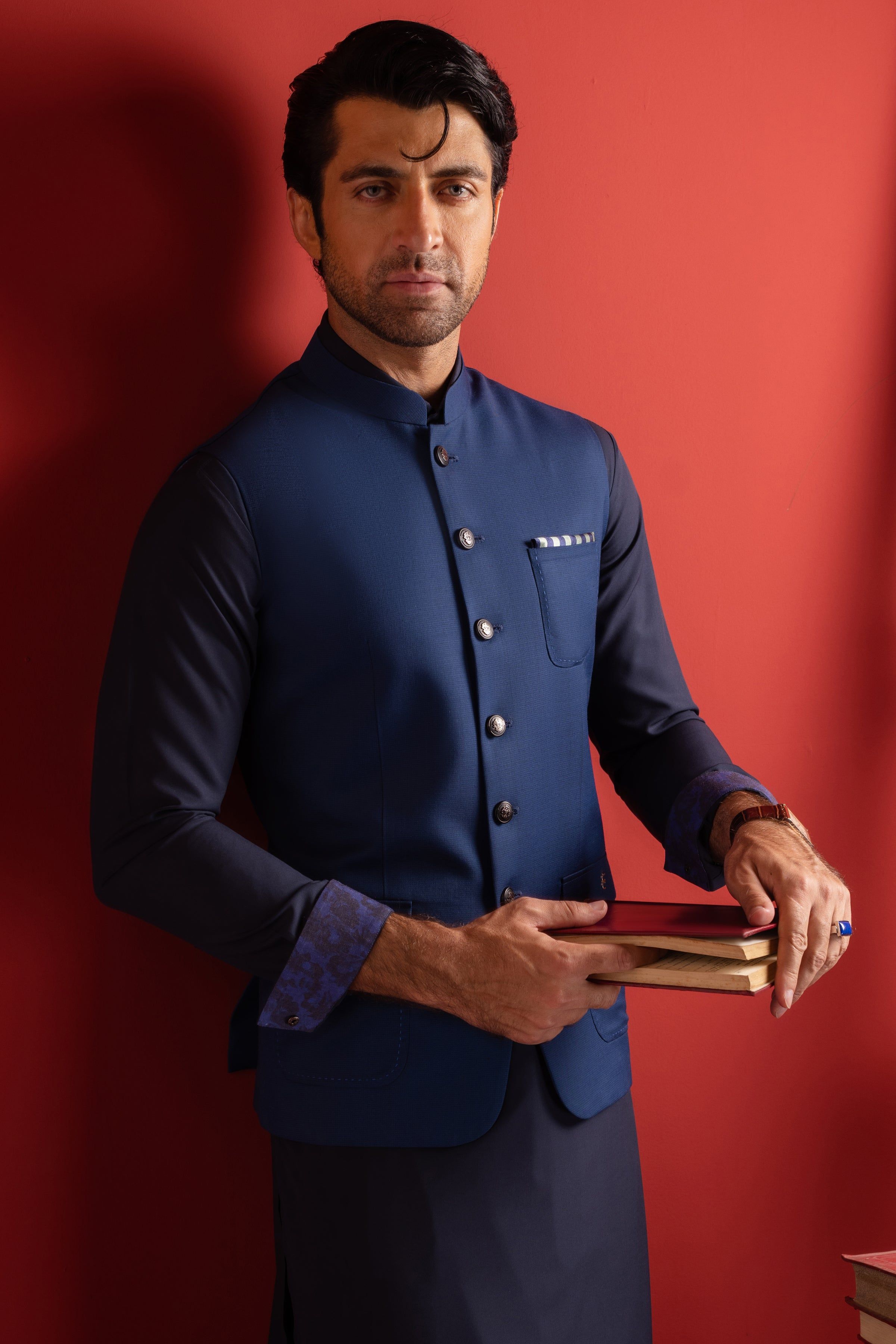 Elegant Navy Blue Blended Shalwar Kameez Outfit for Men & Women - Premium Cotton Fabric - Perfect for Weddings, Festivals & Cultural Events