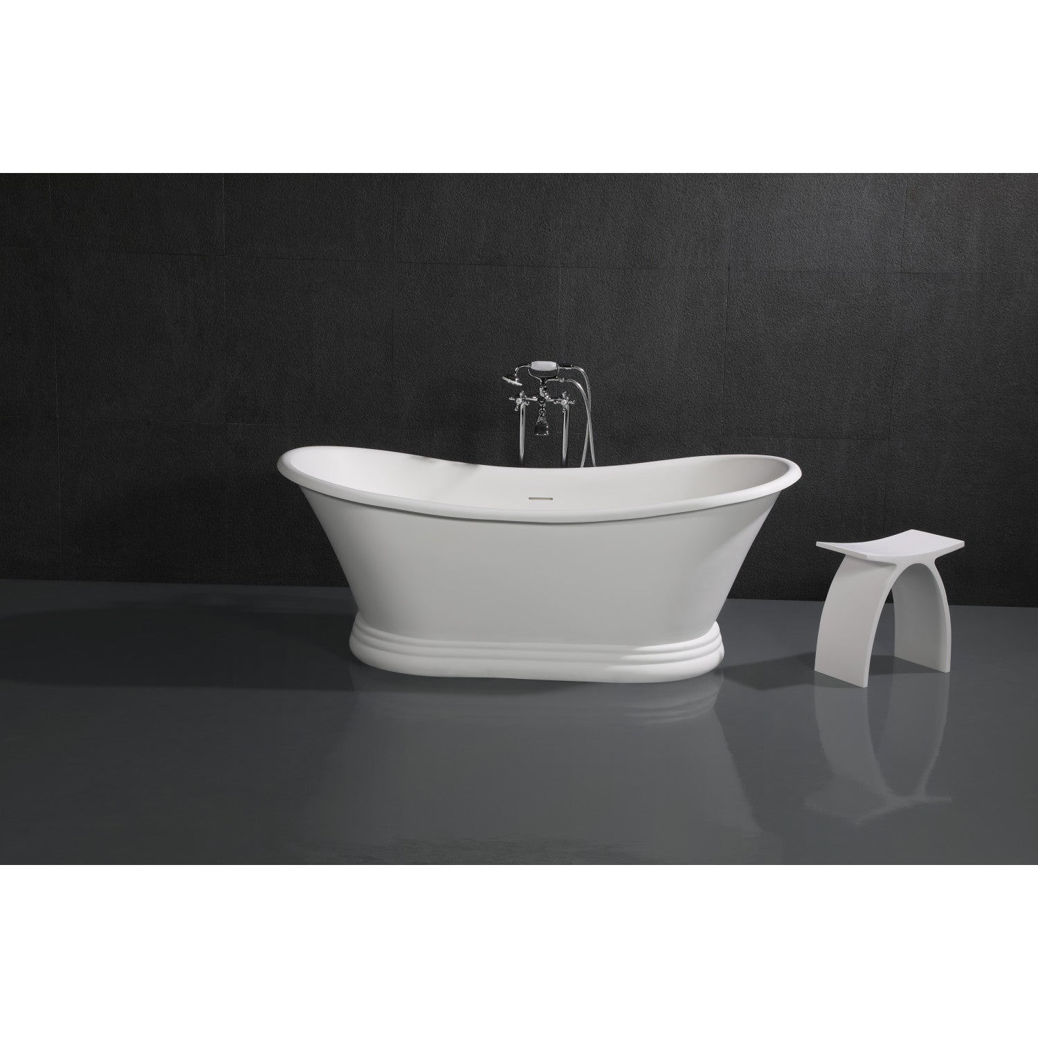 **Arcticstone 67-Inch Solid Surface Oval Double Slipper Pedestal Bathtub – Glossy White/Matte White – No Faucet Drillings – Freestanding Soaking Tub for Luxury Bathroom & Spa Relaxation**