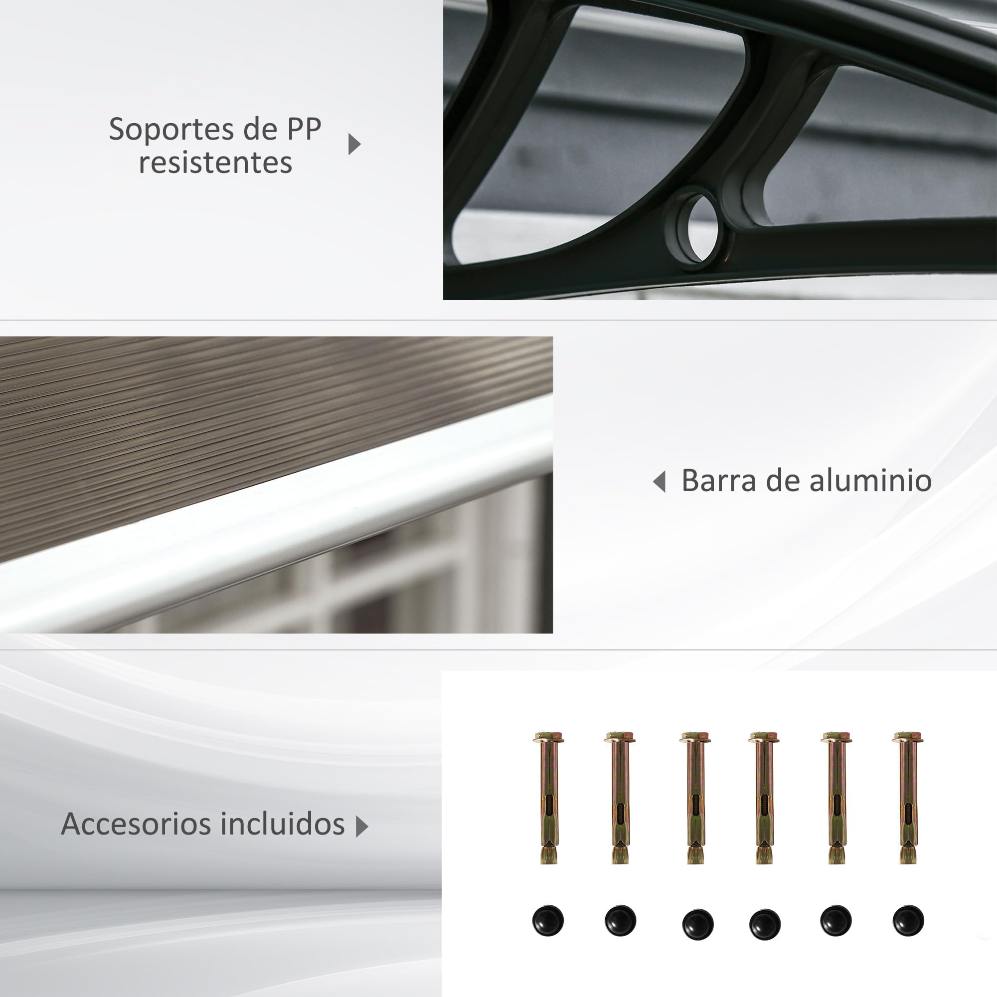 Outsunny 200x96cm Brown Polycarbonate Door & Window Canopy - UV & Rain Protection for Patio, Porch, Deck (Outdoor Sun Shade Shelter)