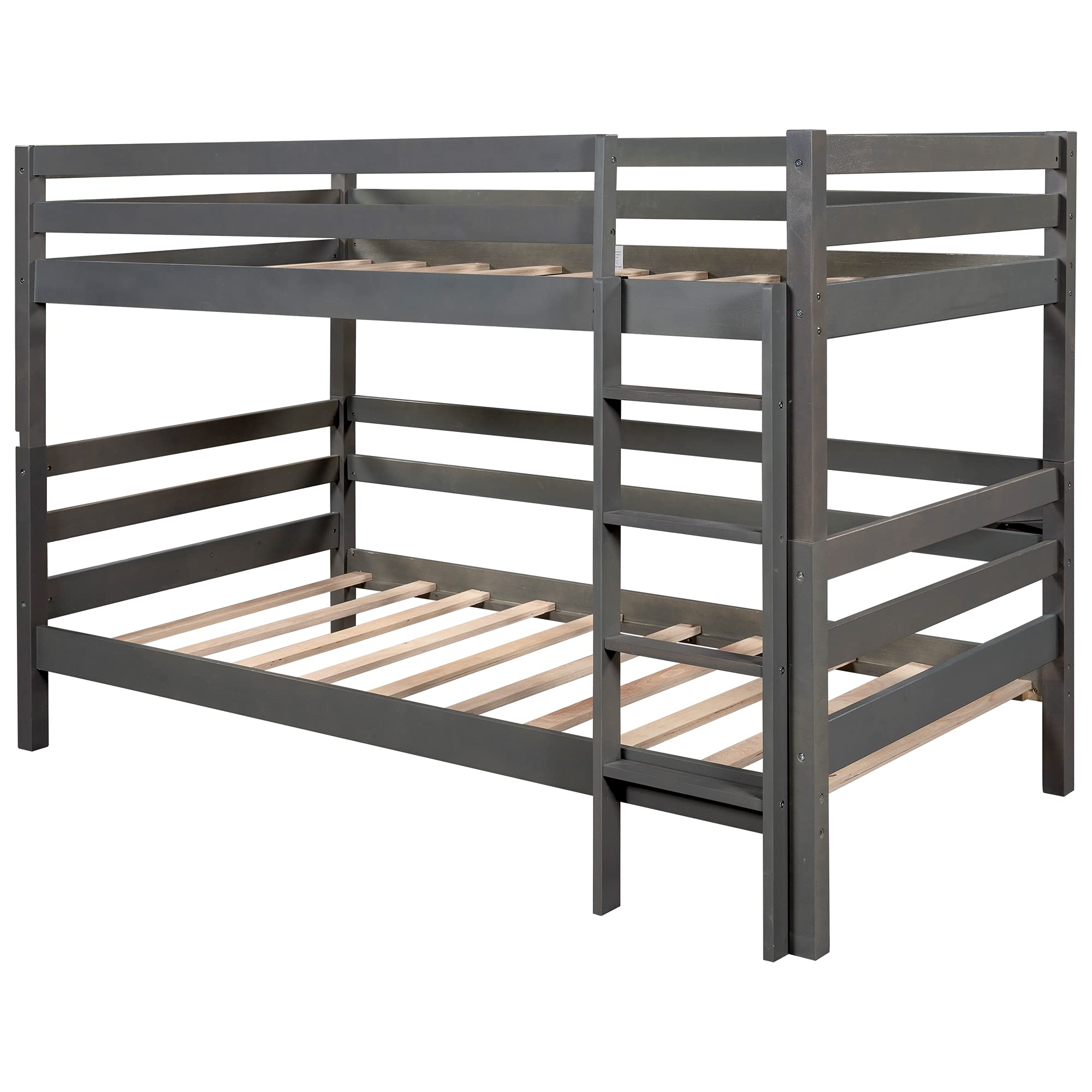 LZ LEISURE ZONE Twin Over Twin Bunk Bed with Ladder - Convertible Wooden Loft Bed Frame for Kids & Teens - Separates into 2 Twin Beds (Gray) - Perfect for Small Bedrooms, Dorm Rooms & Shared Kids' Rooms