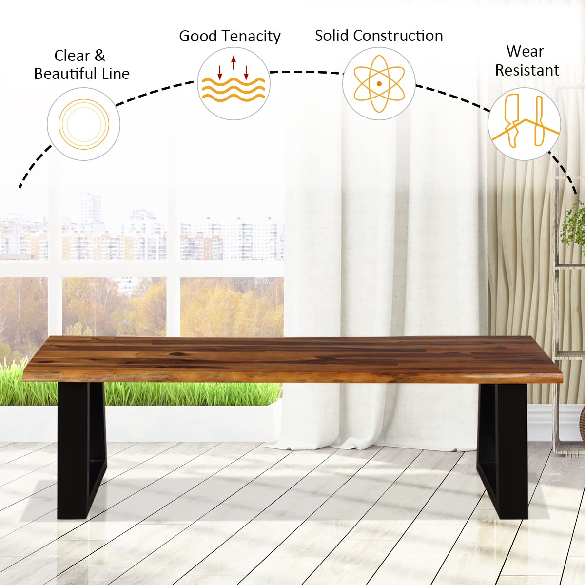 Giantex Set of 2 Wooden Dining Benches - Rustic Indoor & Outdoor Seating Chairs for Kitchen, Patio, Garden, and Restaurant Use