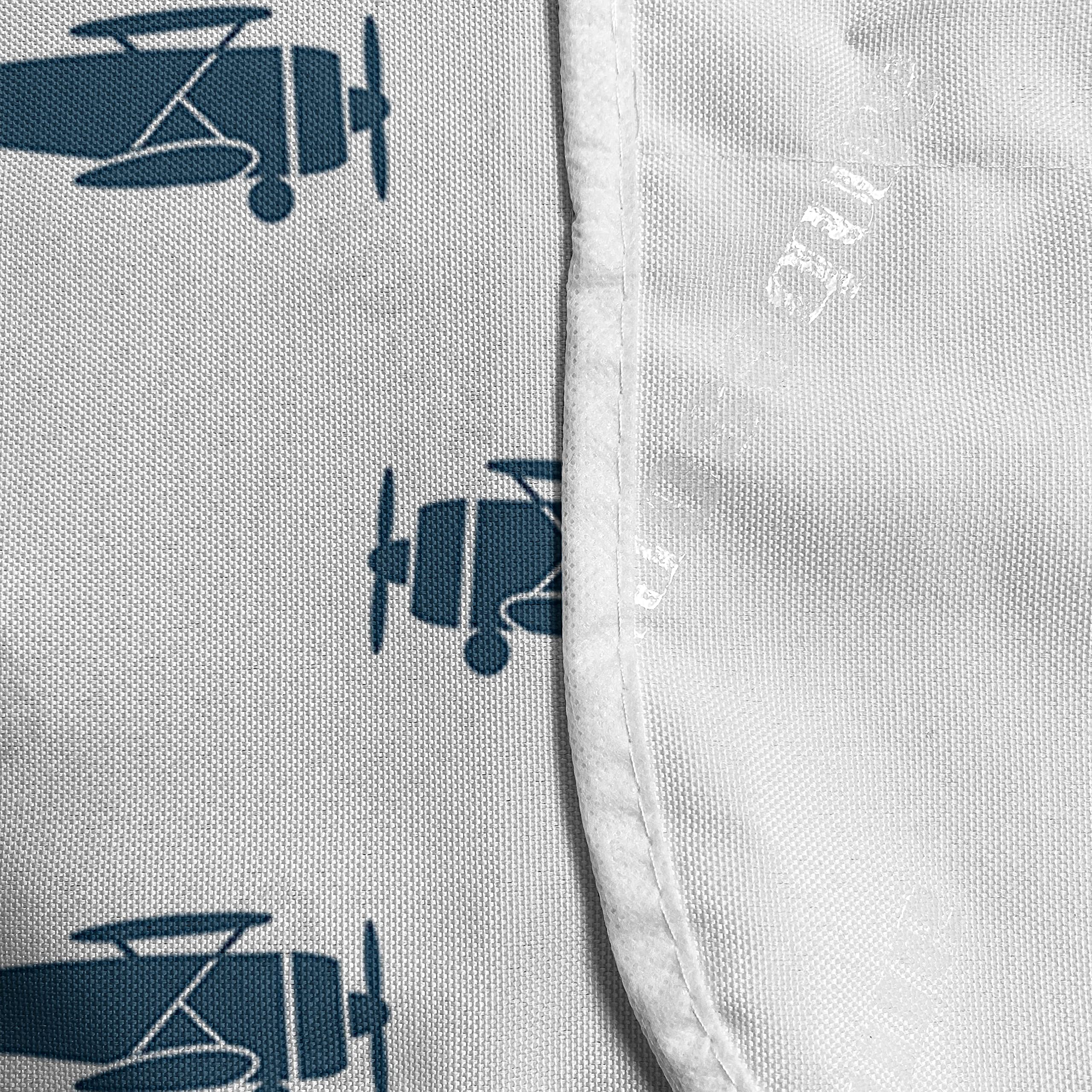 Vintage Airplane Microwave Oven Cover - Retro Aircraft Monochrome Silhouette Design, Waterproof Kitchen Organizer with Storage Pockets, 36 x 12 Inches, Dark Blue & White - Perfect for Vintage-Themed Kitchens & Aviation Enthusiasts