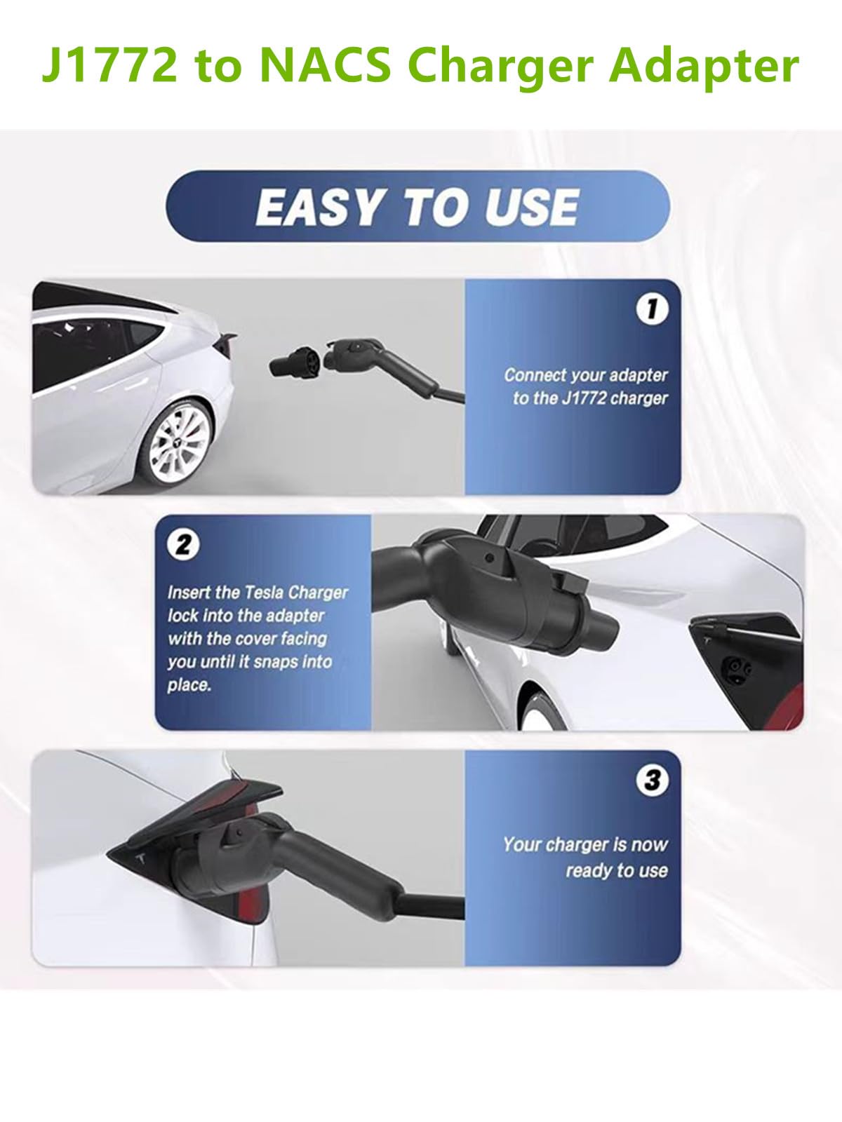 J1772 to Tesla Charging Adapter 80A 250V - Fast EV Charger Converter for Tesla Model 3/Y/X/S - Compatible with SAE J1772 Stations - Perfect for Home & Public Charging | Tesla Accessories for Road Trips & Daily Commute