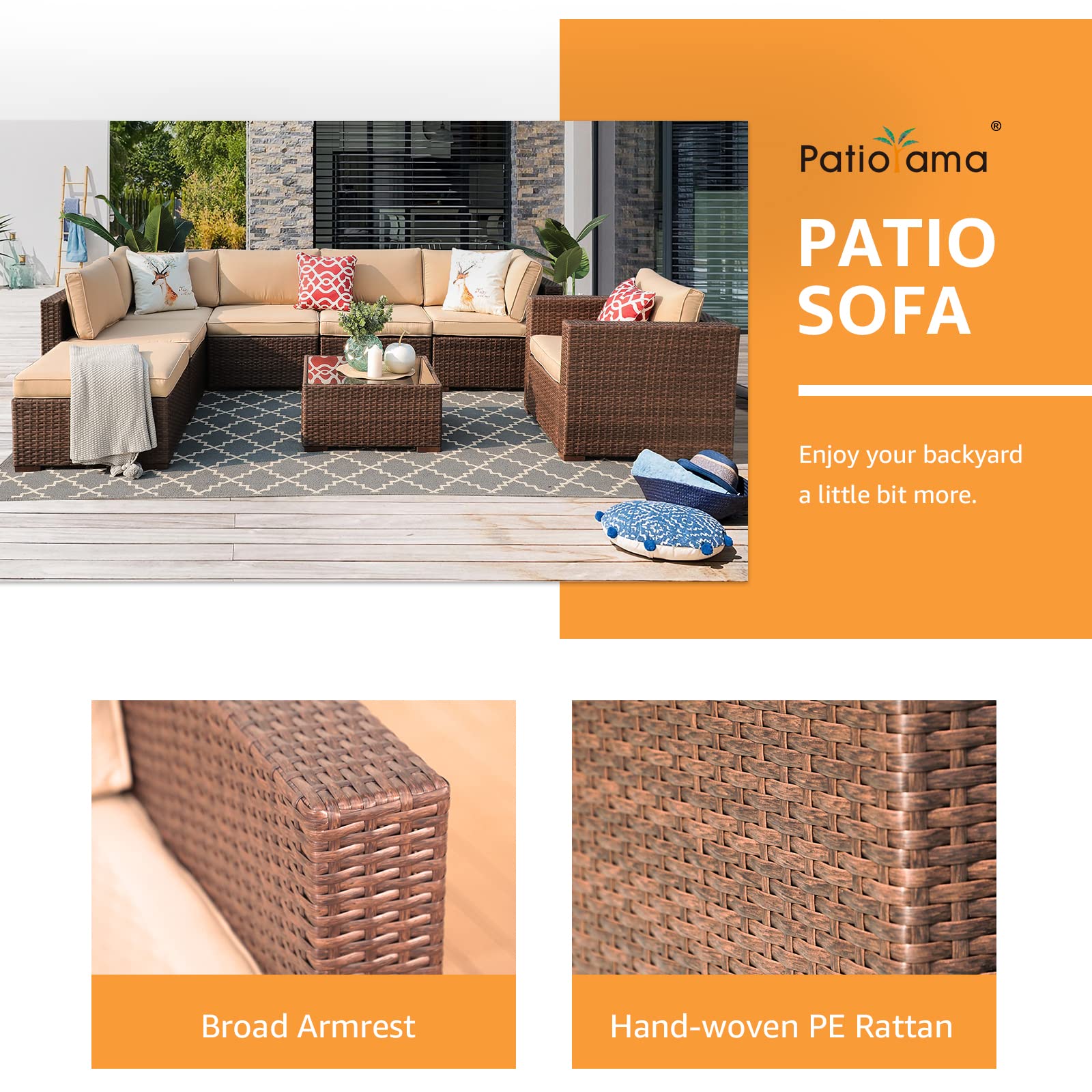 Patiorama 4-Piece All-Weather Wicker Patio Sectional Sofa Set with Loveseat & Ottoman - Beige Outdoor Cushions - Perfect for Backyard, Poolside & Garden Relaxation