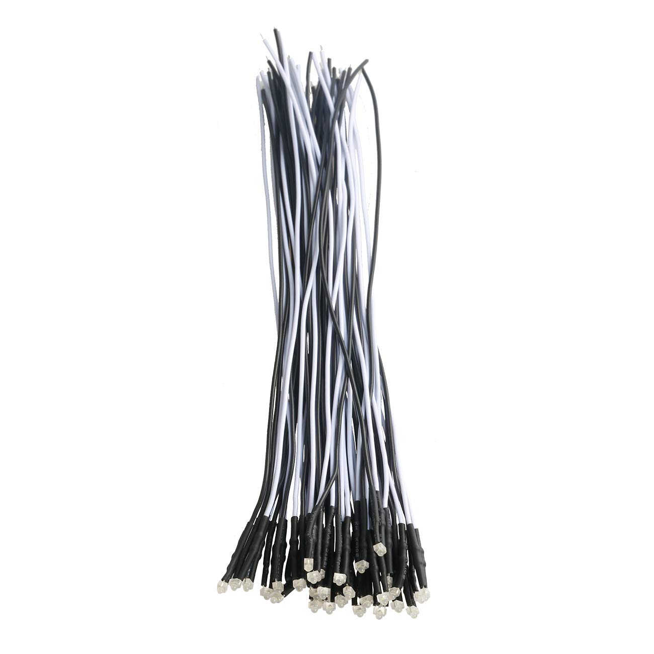 50pcs 12V 1.8mm White LED Lights - Pre-Wired 7.9 Inch Diffused Lens DC 12v LED Diodes for DIY Electronics, Automotive Lighting, and Home Decoration Projects