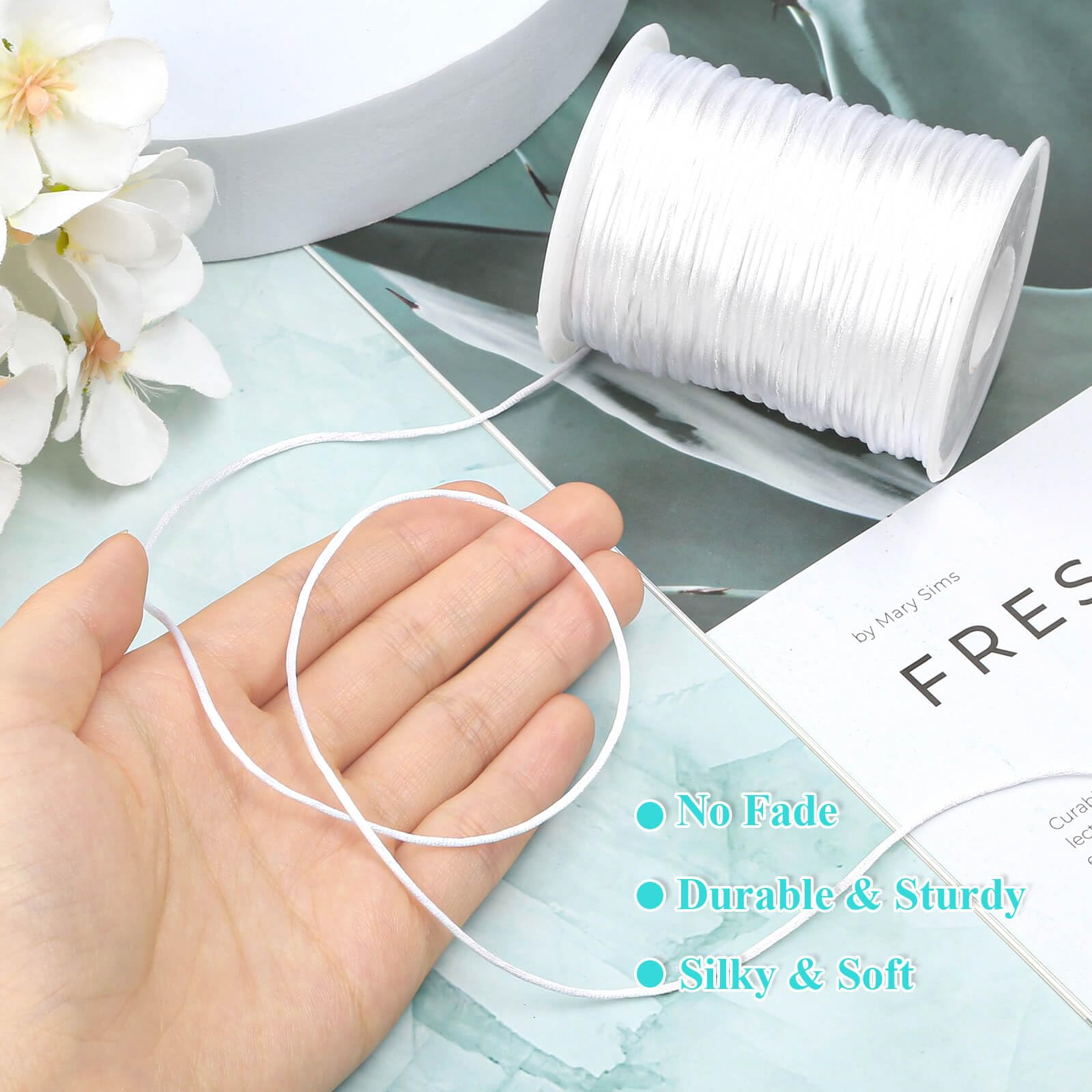 White Nylon Cord for DIY Crafts - Jewelry, Macrame & Sewing Projects