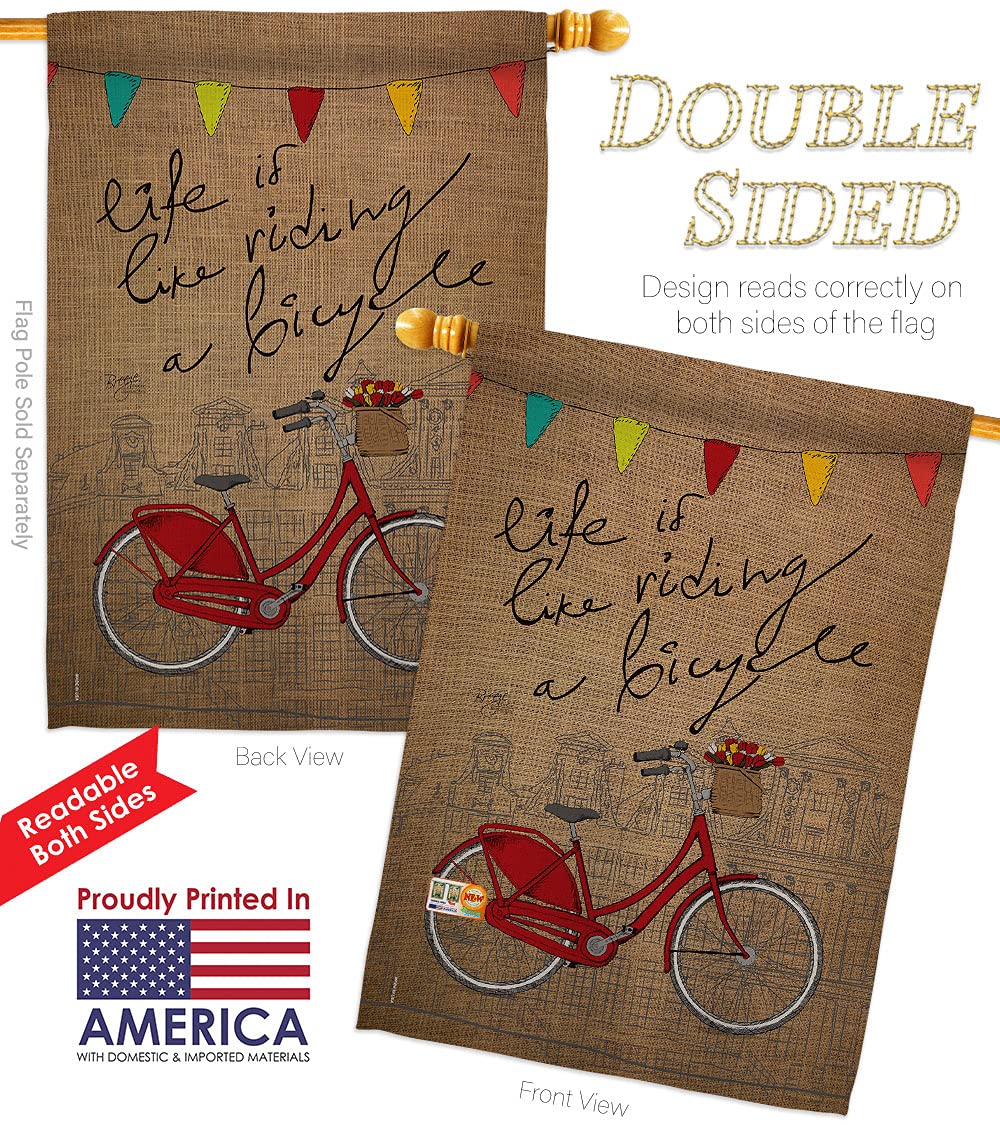 Double-Sided Bicycle Themed Garden House Flags Set - 28x40 Inch USA Made Outdoor Decor for Cycling Enthusiasts | Perfect for Yard, Patio & Sports Events Decoration
