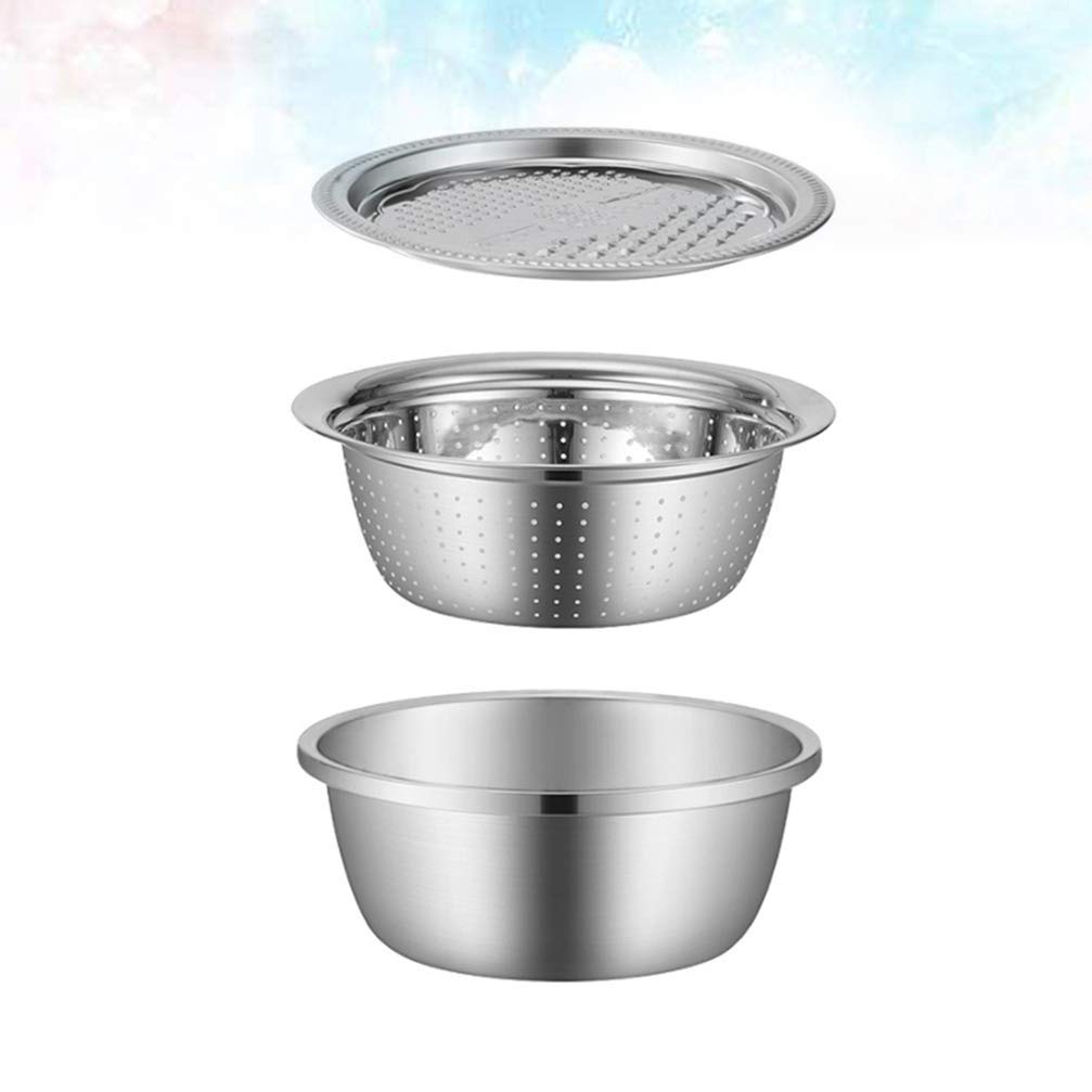 3-Piece Vegetable Cutter Set - Stainless Steel Drain Basket, Grater & Chopper with Food Strainer - Fruit Colander & Veggie Spiralizer (Size S) - Perfect for Salad Prep, Meal Kits & Healthy Cooking