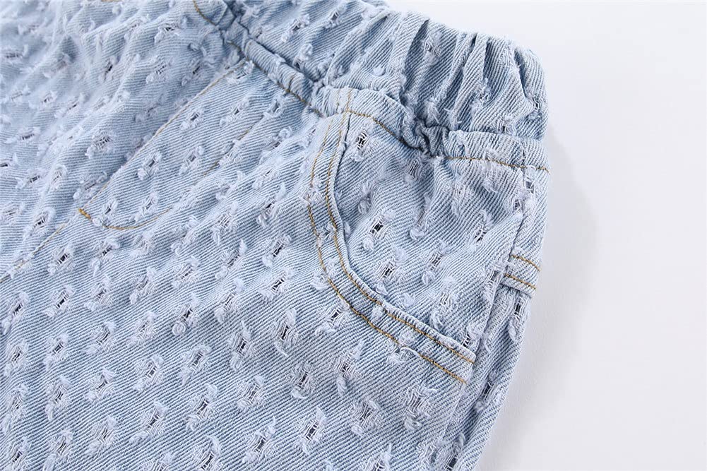 **Mud Kingdom Girls' Ripped Bermuda Jean Shorts with Eyelet Details | Trendy Distressed Denim Shorts for Toddlers & Kids | Perfect for Summer, Playdates & Casual Outings**