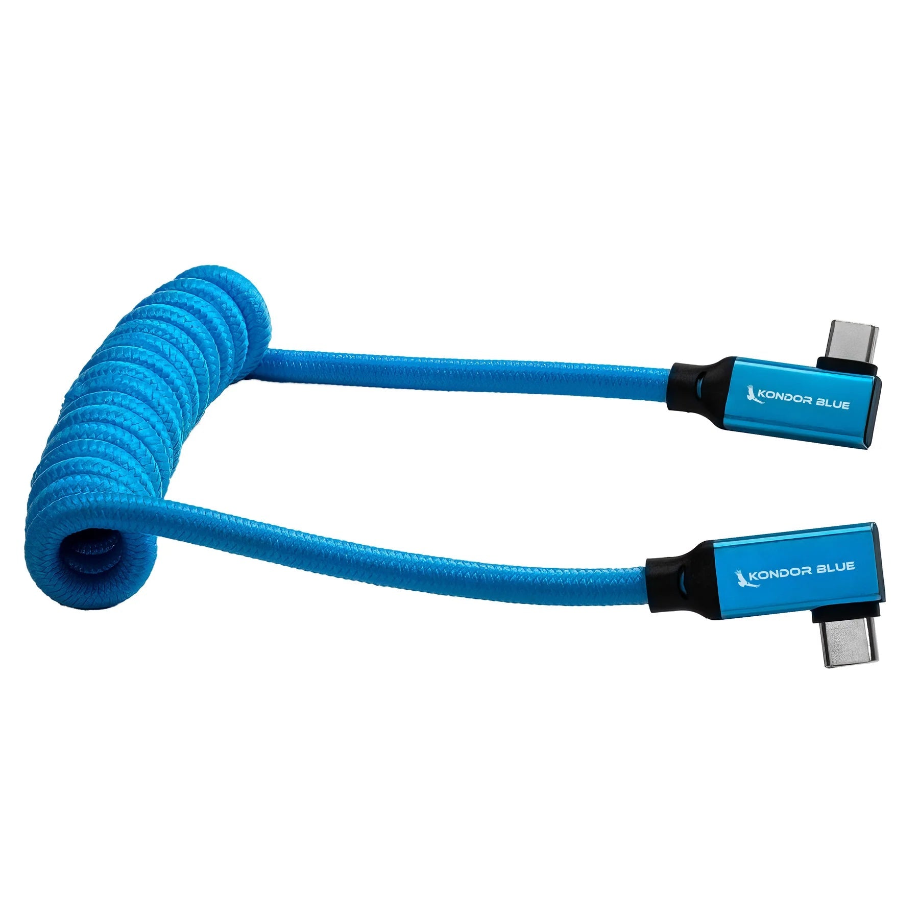 Kondor Blue 12-24 Inch Coiled USB C Right Angle Braided Cable - Durable Fast Charging Cord for MacBook Pro, iPad, Samsung Galaxy - Perfect for Office, Home & Travel (Blue)