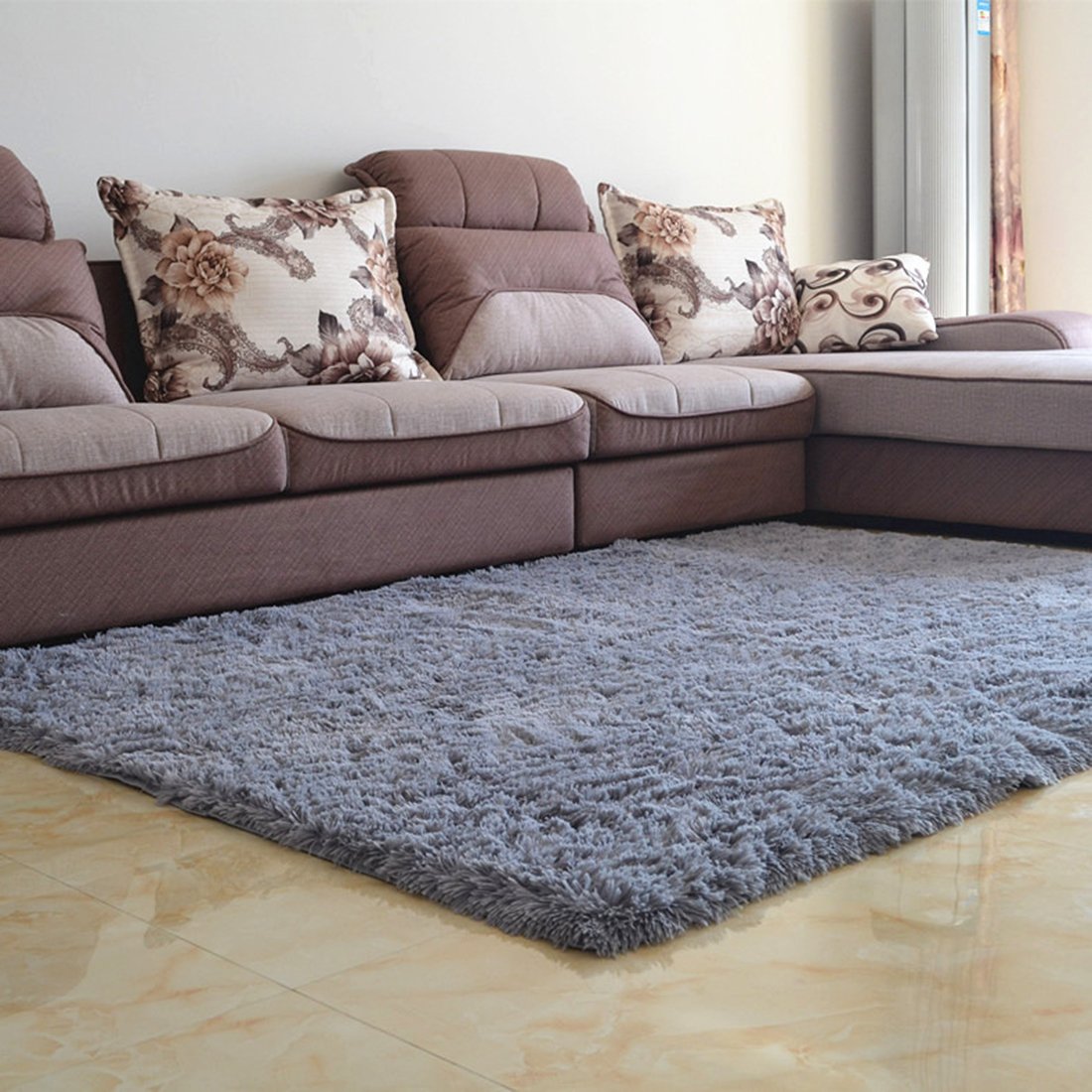 Ultra Soft Contemporary Fluffy Indoor Area Rug - Gray 78.7