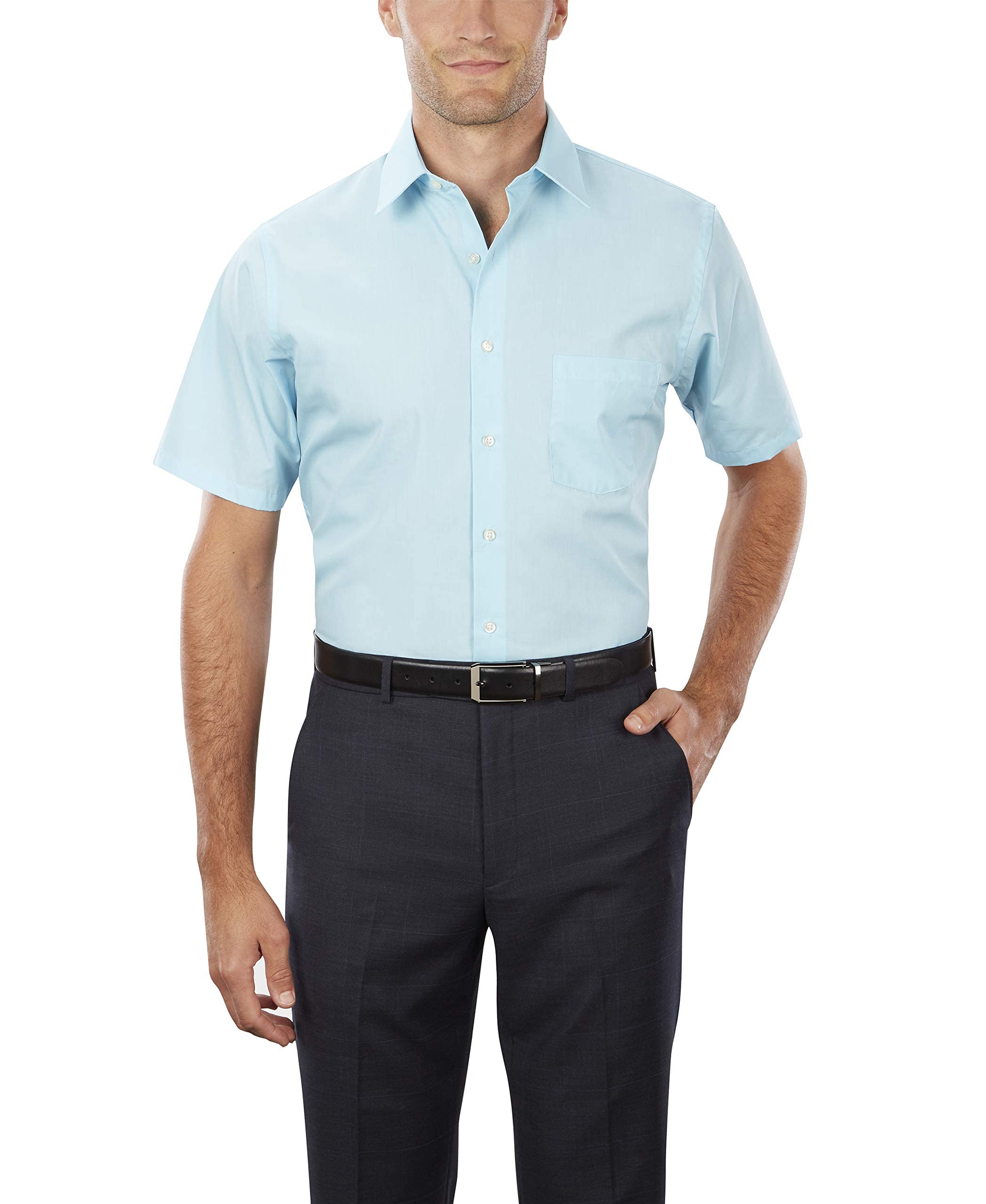 Van Heusen Men's Tall Fit Short Sleeve Dress Shirt - Premium Poplin Solid Formal Shirt for Big & Tall Men - Perfect for Office Wear, Business Meetings & Special Occasions