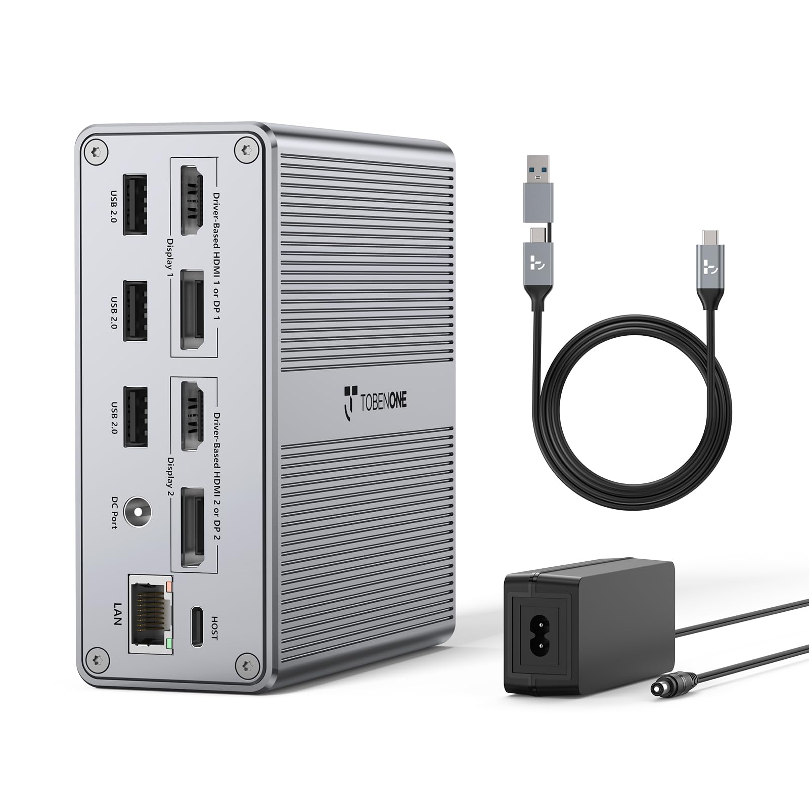 TobenONE Universal Docking Station for MacBook & Windows - Dual 4K@60Hz HDMI & DisplayPort, 65W Power Delivery, 7 USB Ports, USB-C 3.1, Ethernet, SD/TF Card Reader - Perfect for Home Office, Gaming & Multi-Monitor Setup