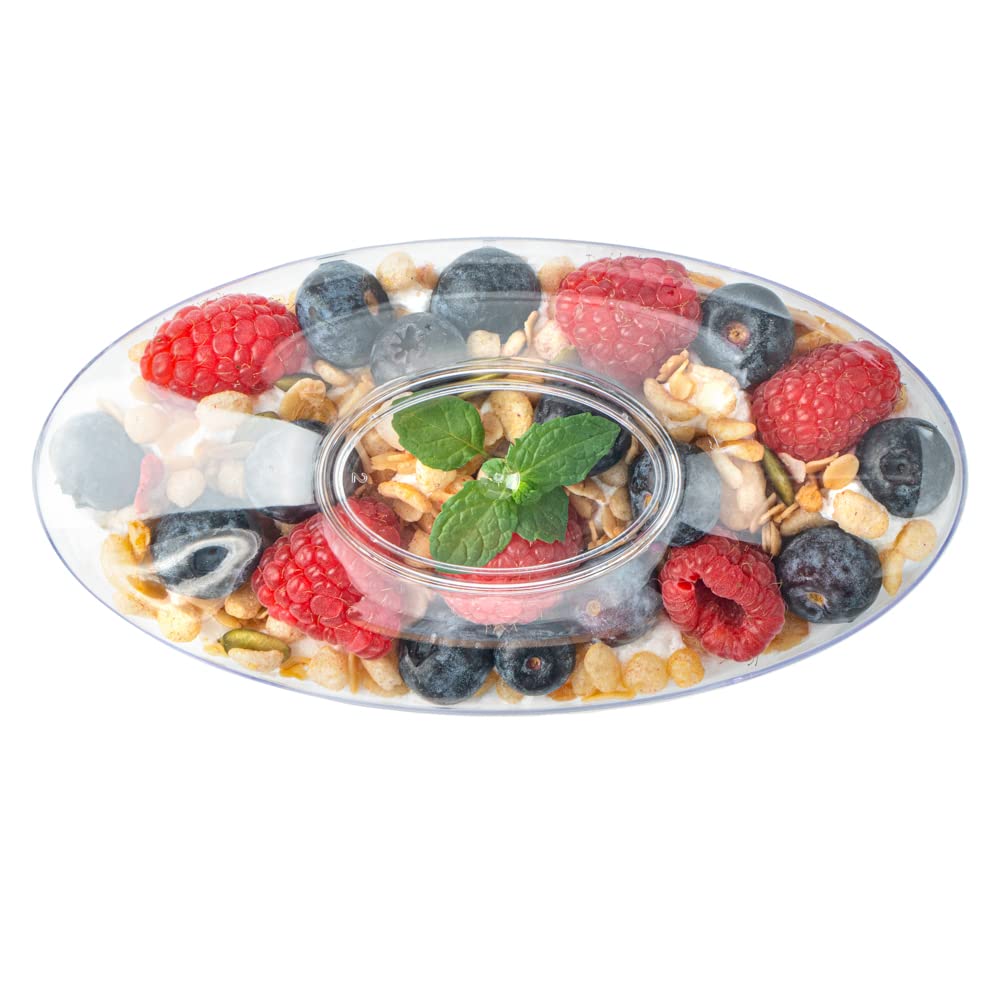 5.5 oz Clear Disposable Plastic Deli Cups with Lids - 100 Pack Oval Fruit & Appetizer Containers for Snacks, Desserts, Catering, Weddings & Birthday Parties | Perfect for Food Service, Takeout, Picnics & Party Plating