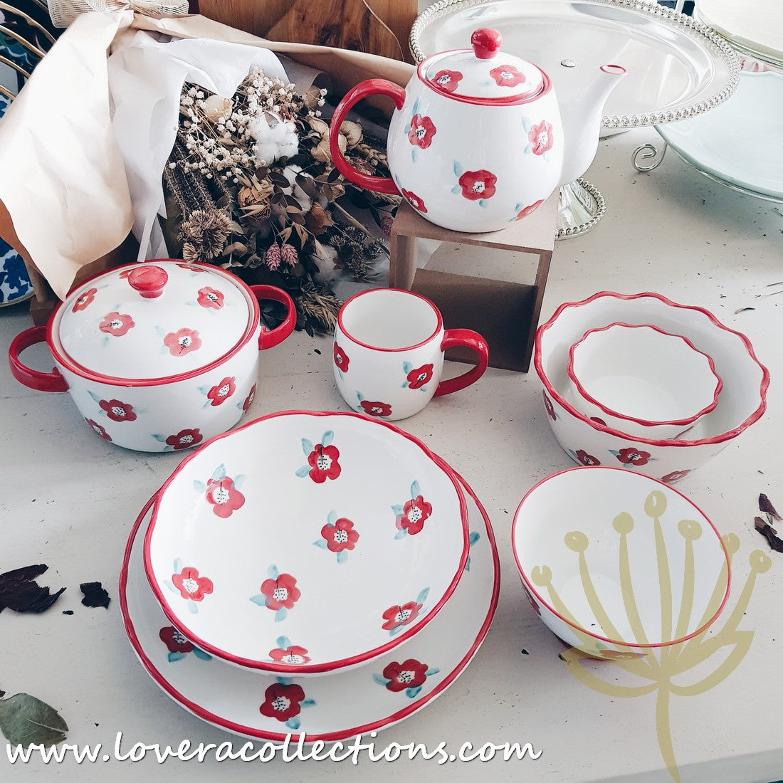 Handmade Red Floral Ceramic Teapot - 70% Off Clearance Sale | Perfect for Afternoon Tea, Gifts & Home Decor