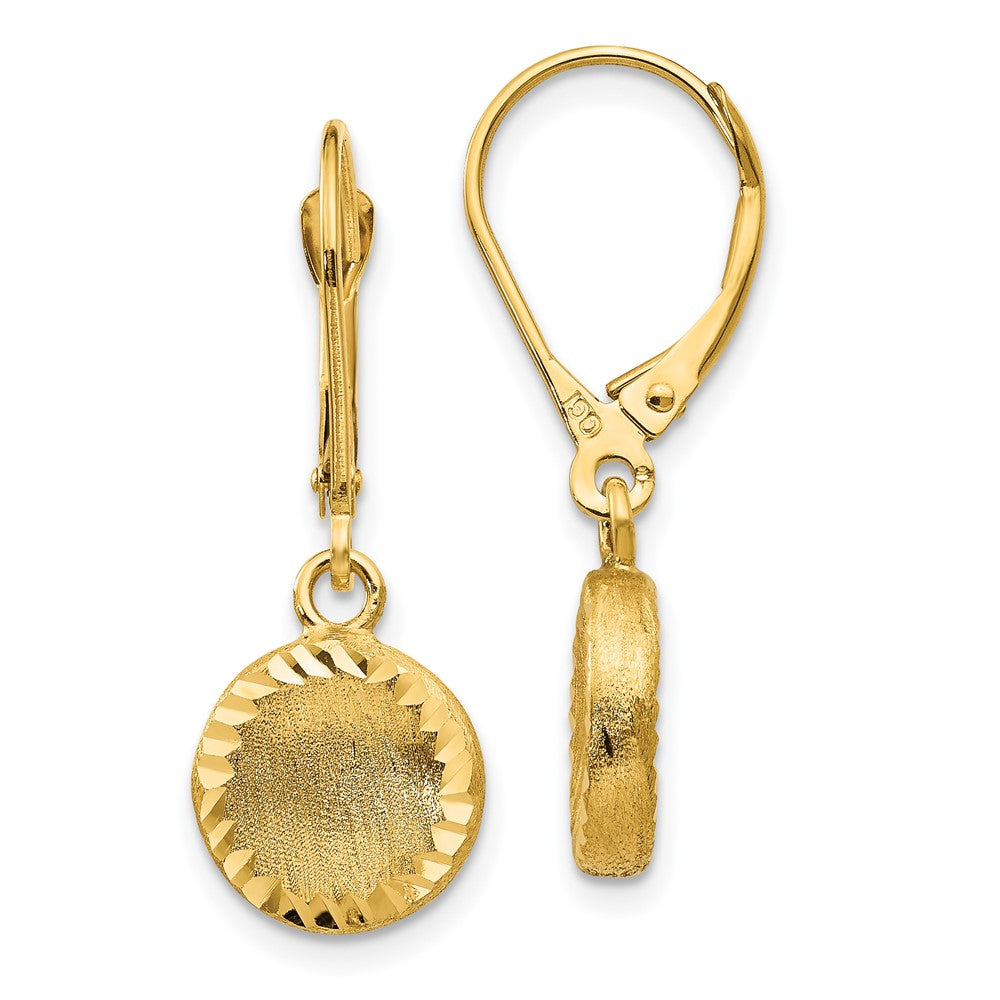 Gold Brushed and Polished Diamond Cut Circle Leverback Earrings SF2242 - Elegant Dangle Earrings for Women, Perfect for Weddings, Parties, and Special Occasions