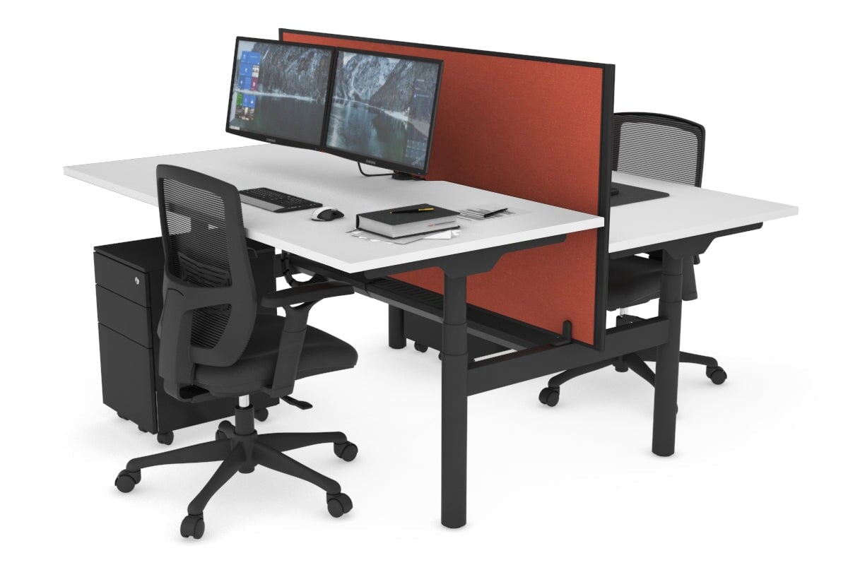 Flexi Premium Height Adjustable 2-Person H Bench Workstation - Black Frame [1400L x 800W with Cable Management] - Ideal for Office, Home Workspace & Collaborative Environments