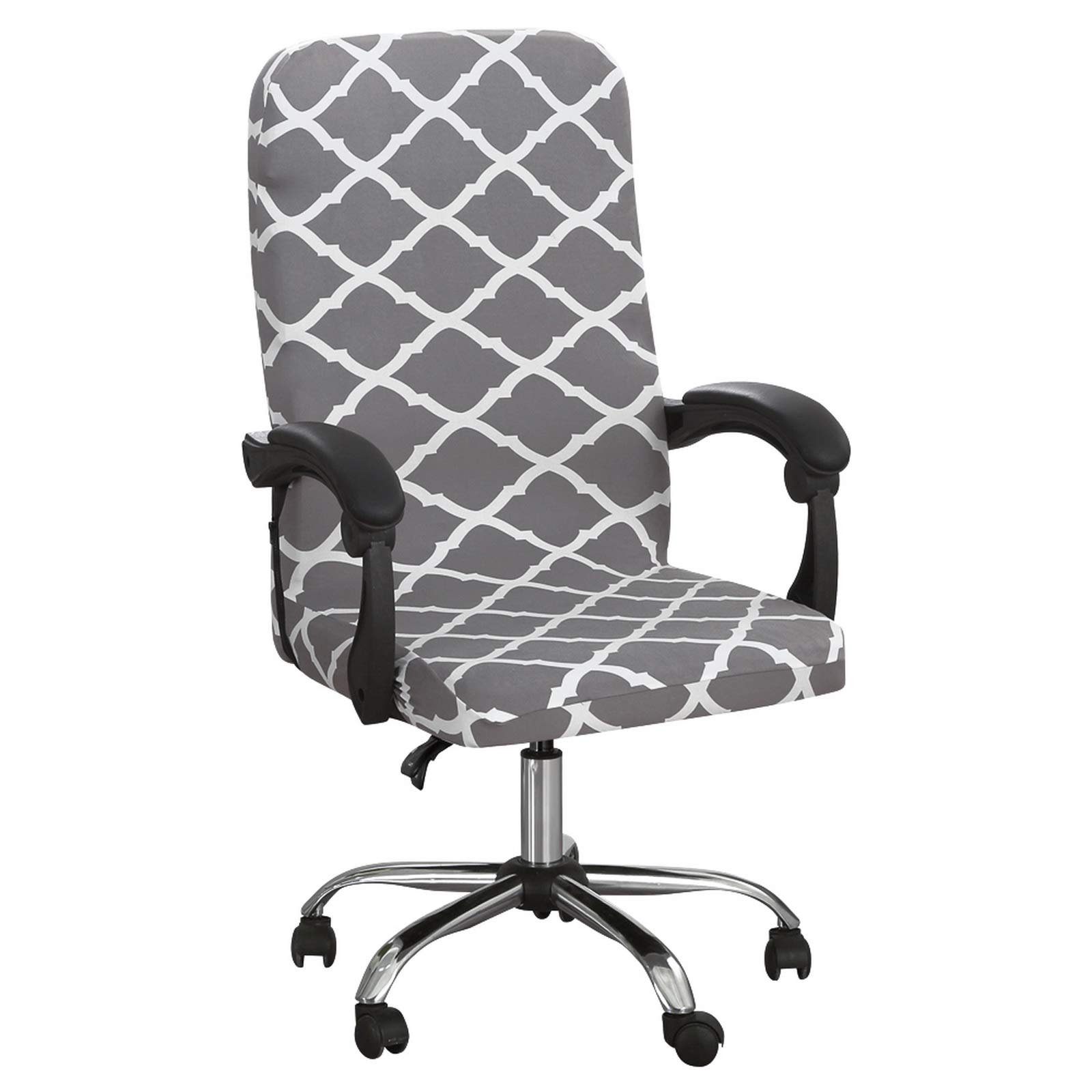 Durable Zippered Office Chair Cover - Washable Stretchable Desk Chair Slipcover for High Back Computer Chairs - Medium Size Grey Rhombus Print - Perfect for Home Office, Gaming & Workspace Decor