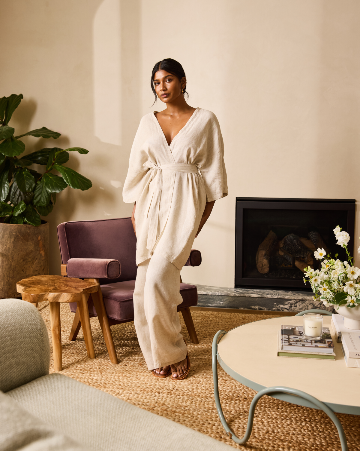 Soft Oatmeal Robe Set for Women - Cozy Loungewear for Spa, Bath, and Relaxation at Home