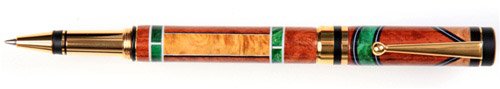 Luxury 24kt Gold Elite Rollerball Pen - Premium Beeswing Narra, Pyinma & Green Box Elder Wood with Yellow Box Elder Inlays - Perfect for Gifts, Business & Elegant Writing