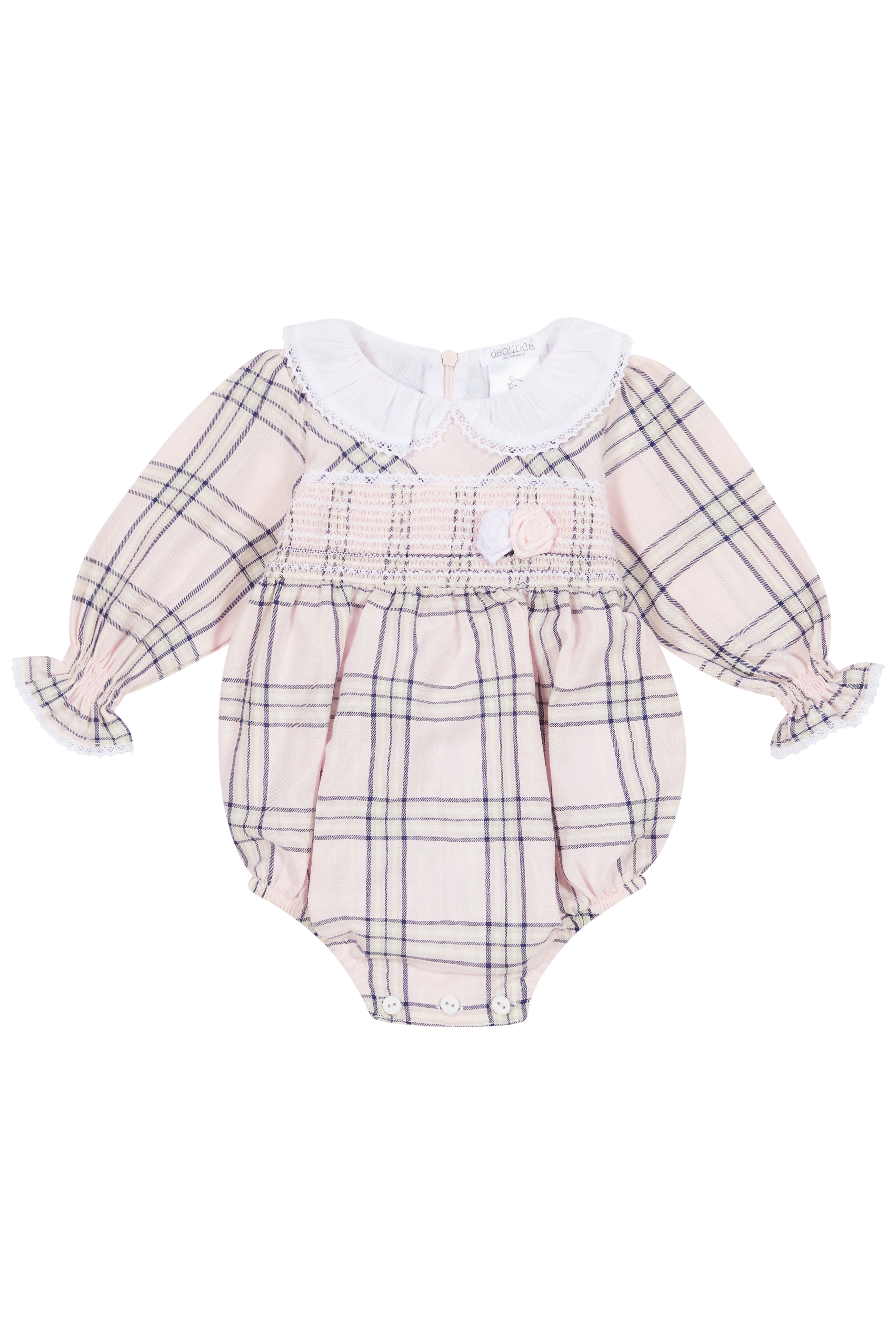Sariah Pale Pink Tartan Smocked Shortie Romper for Baby Girls - Cute & Comfortable Outfit for Summer, Photoshoots & Special Occasions