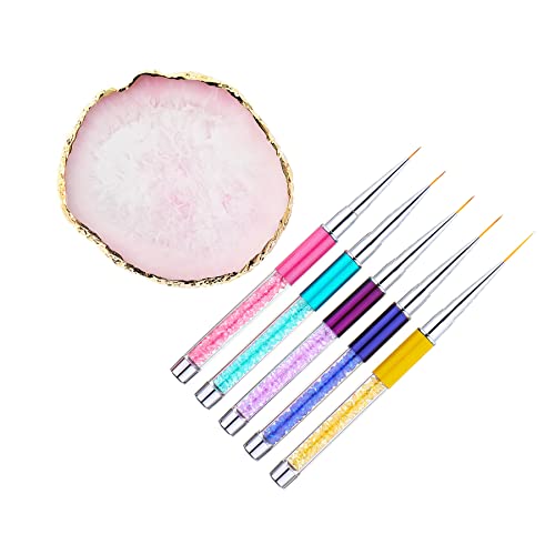 6-Piece Nail Art Brush Set with Resin Palette - Professional Dotting Tools, Gel Design Brushes & Mixing Palette for DIY Nail Painting - Perfect for Salon, Home Manicures & Nail Art Enthusiasts