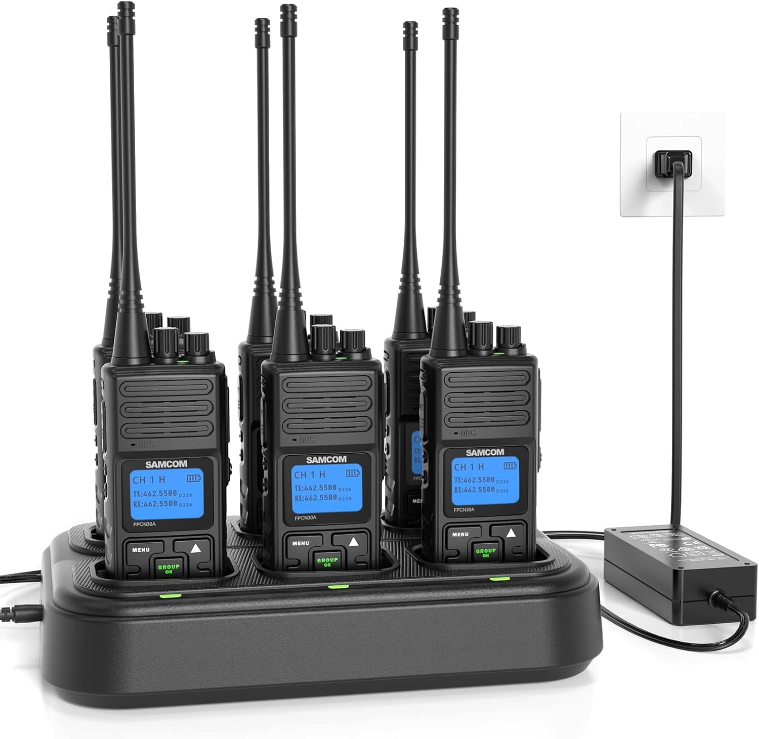 6-Port Rapid Charging Station for Walkie Talkies - SAMCOM Multi-Unit Gang Charger with Removable AC Adapter | Compatible with FPCN30A & Batteries (1 Pack) | Ideal for Security Teams, Event Staff & Outdoor Adventures