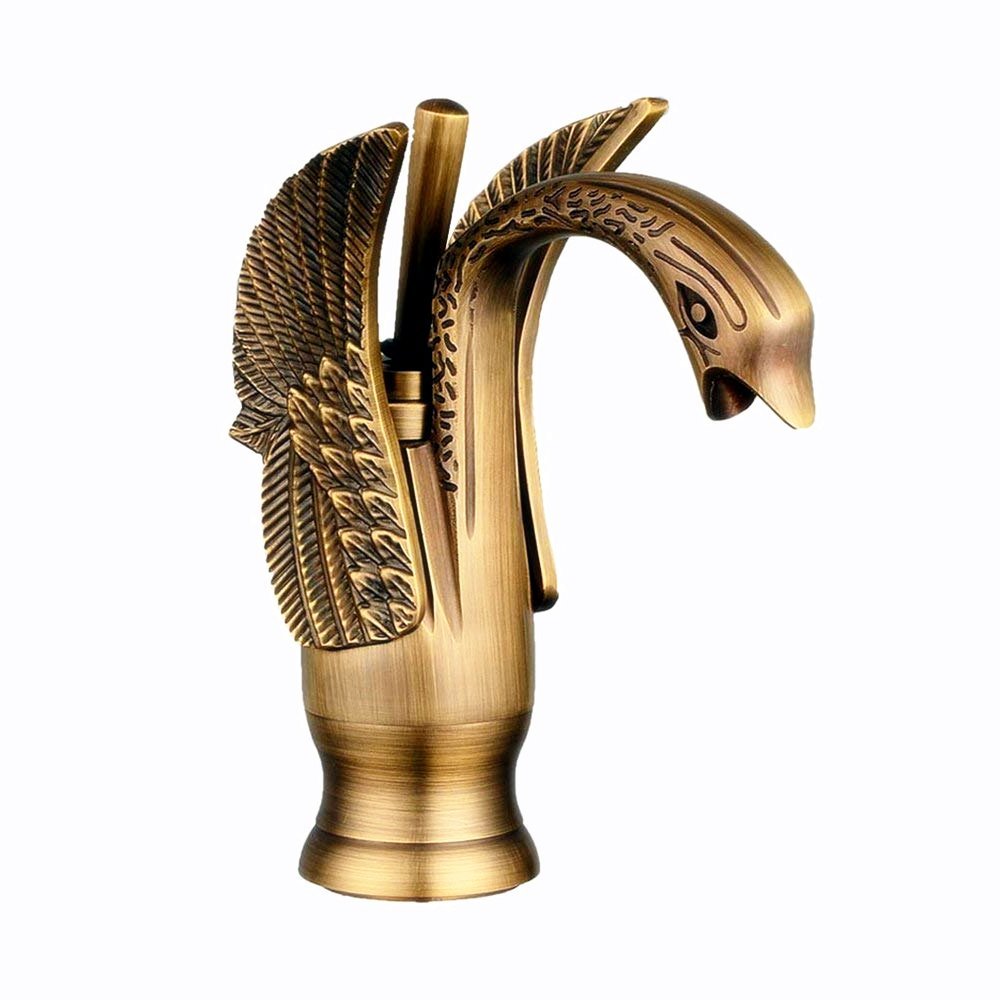 Luxury Antique Bronze Swan Shape Bathroom Sink Faucet - Single Hole Center Mixer Tap with Hot & Cold Water for Vanity Basin - Perfect for Modern & Vintage Bathroom Decor
