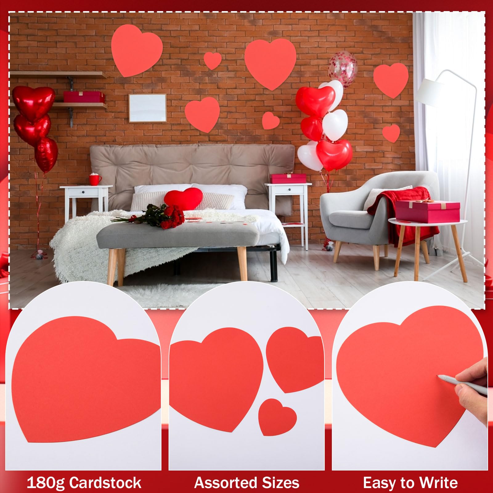 120 Pcs Valentine's Day Heart Cutouts - 11.8