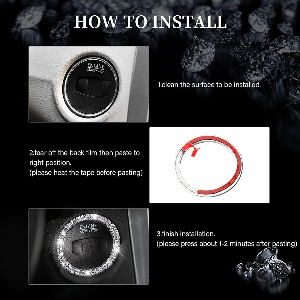 Sparkling LECART Ignition Button Ring for Volkswagen CC 2009-2017 - Bling Car Accessories Interior Upgrade for VW CC - Perfect for Night Driving & Luxury Interior Enhancement