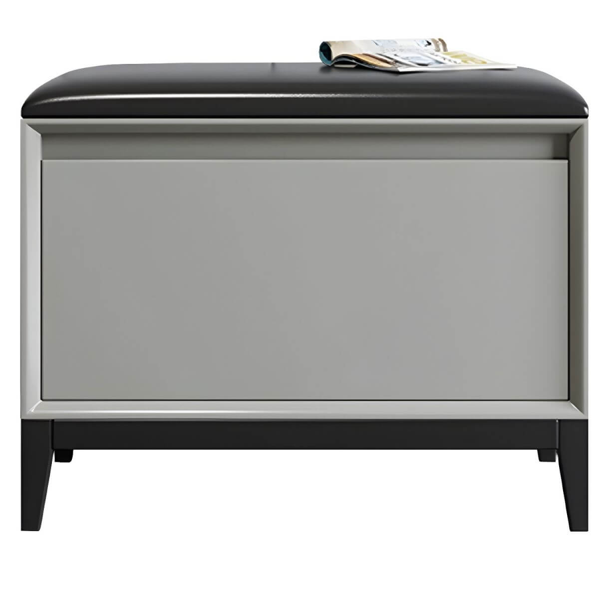 Modern Black Faux Leather Rectangle Storage Ottoman with Wood Frame and Nailhead Trim - Stylish Living Room Footrest, Bedroom Bench & Hidden Storage Solution for Home Decor