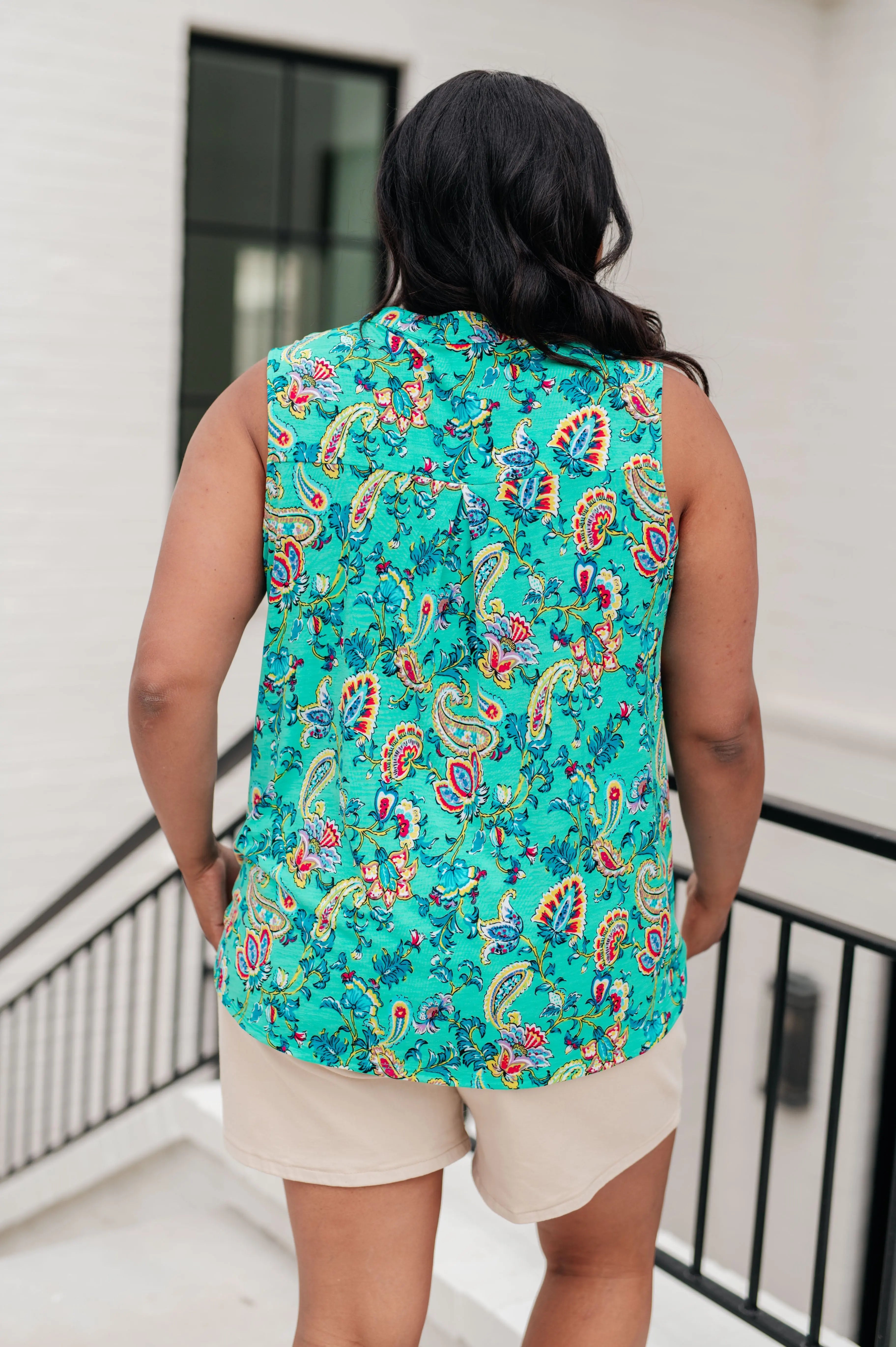 Lizzy Women's Floral Tank Top - Emerald & Aqua Multi Color Print, Casual Summer Tops for Beach, Yoga, and Outdoor Activities
