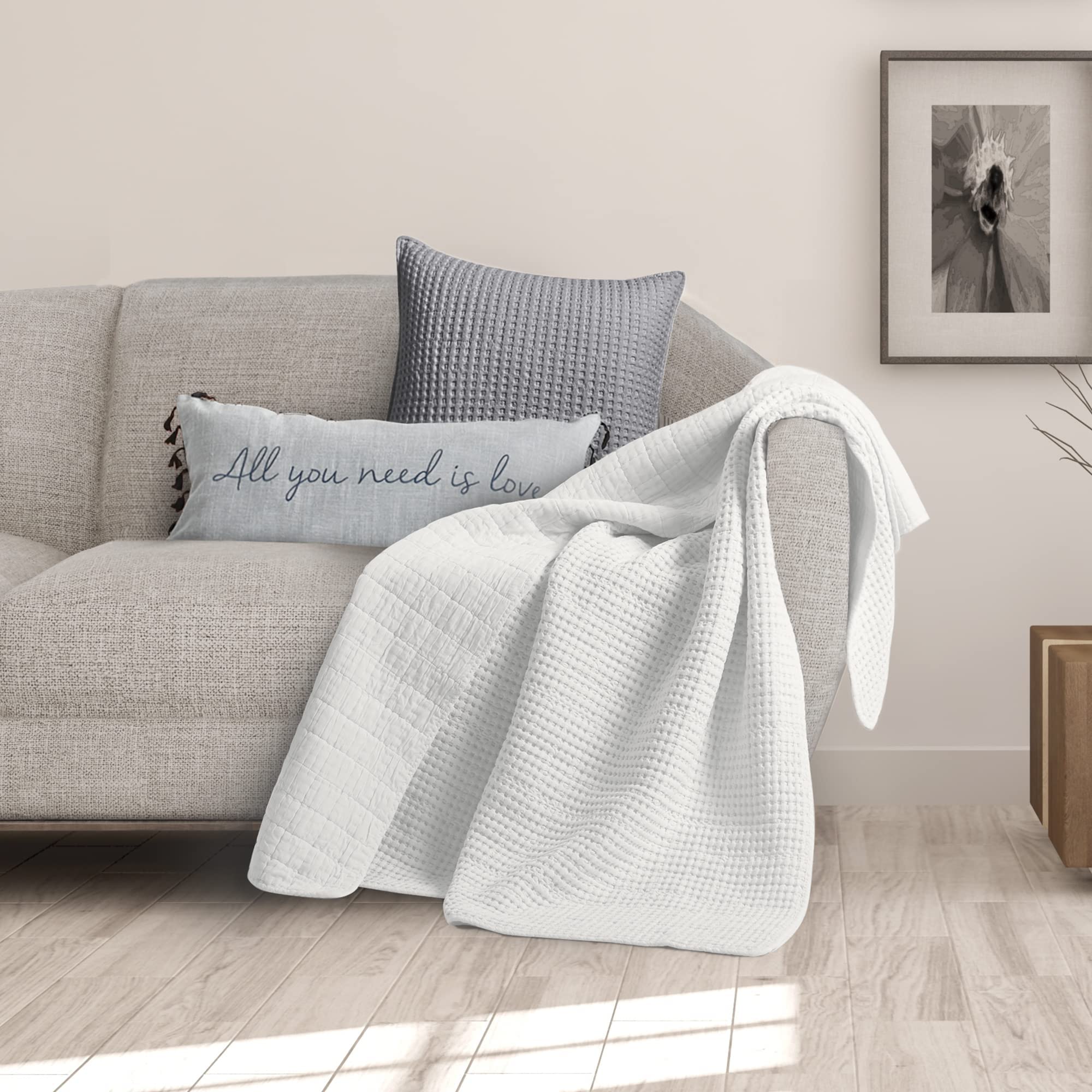 Levtex Home Mills Waffle Throw Blanket - Soft Cotton Waffle Weave, 50x60 Inches, Bright White - Perfect for Sofa, Bed & Cozy Home Decor