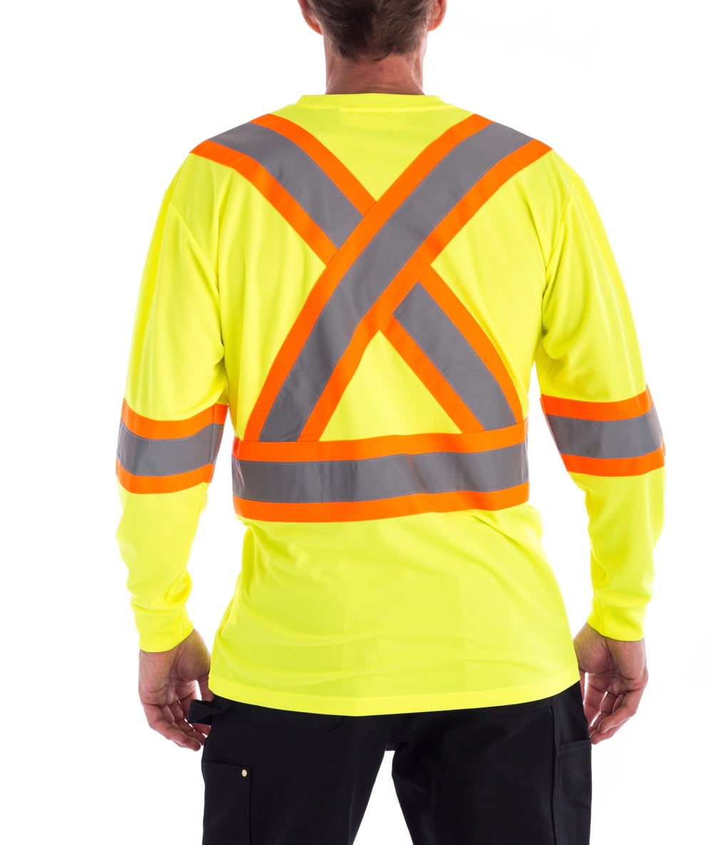 Terra Hi-Vis Long Sleeve Work Shirt 116525YL - High Visibility Safety Shirt for Construction, Road Work & Outdoor Jobs | ANSI Certified Yellow Reflective Shirt