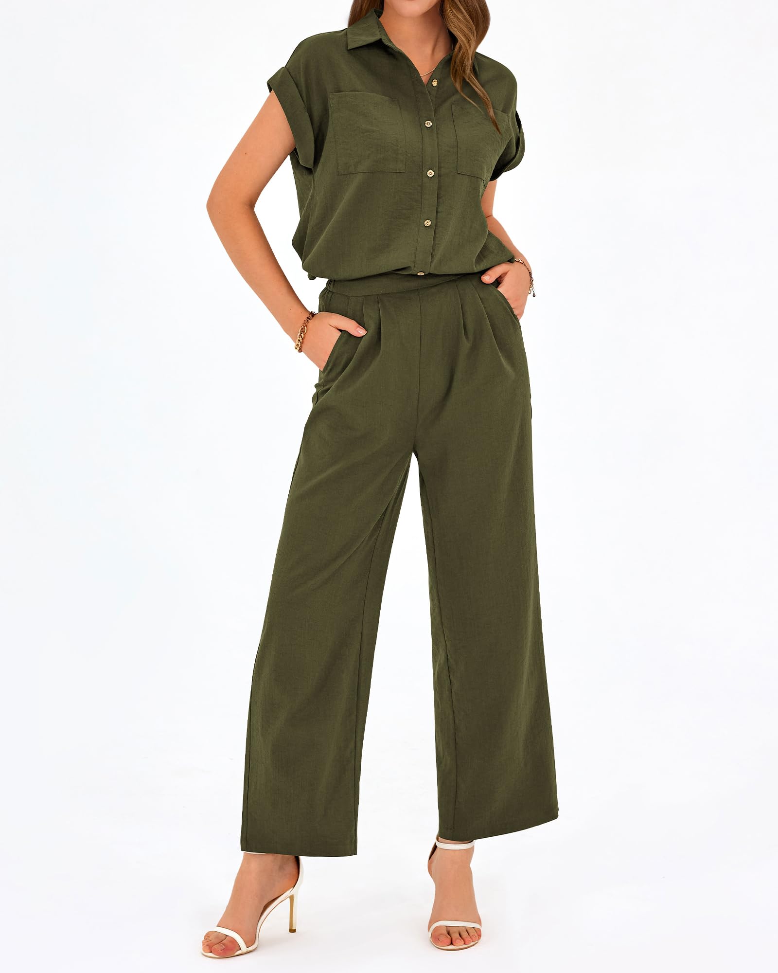 PRETTYGARDEN Women's 2-Piece Summer Outfit Set - Cap Sleeve Tops & Palazzo Pants for Casual, Vacation & Travel | Dressy Lounge Wear for Beach, Brunch & Date Night