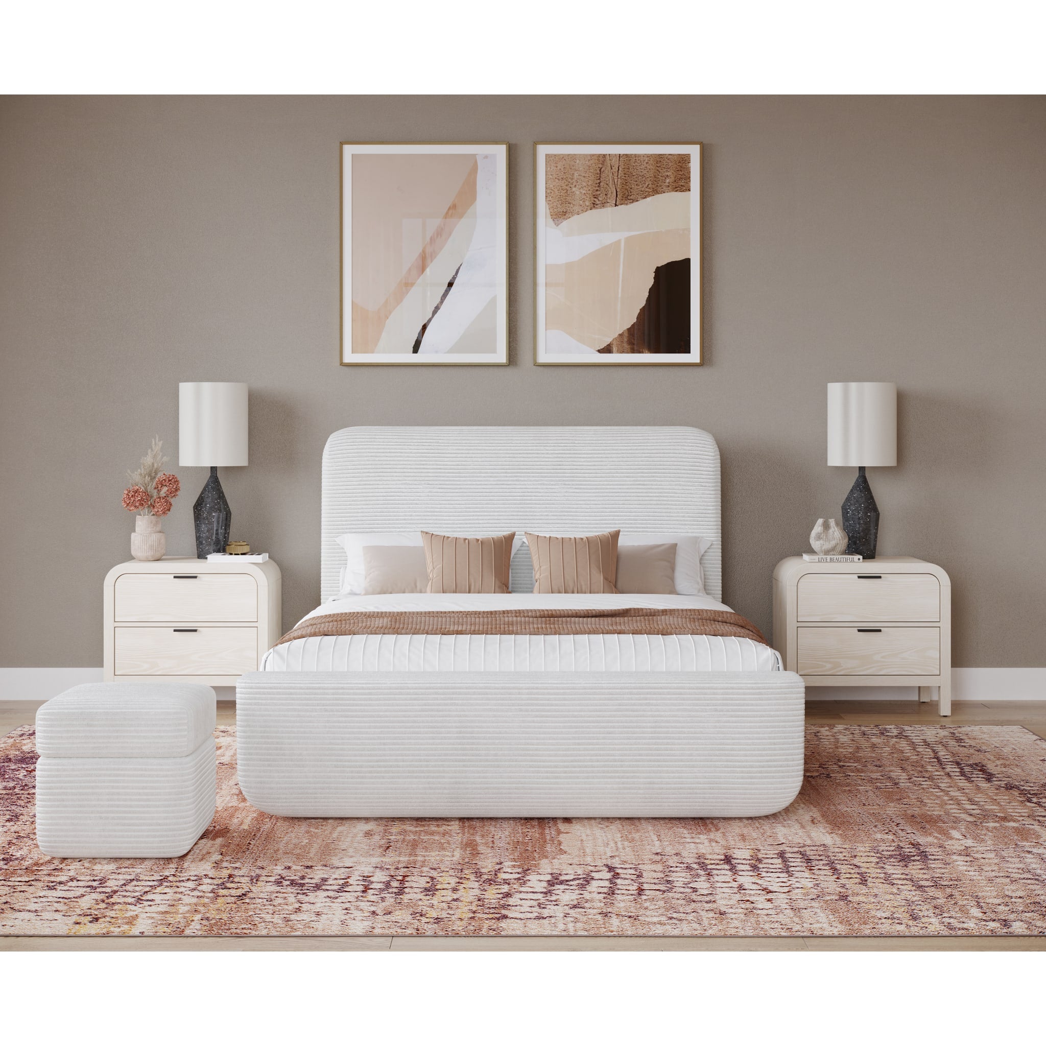 Wisteria Upholstered Storage Ottoman in Frosty Corduroy - Stylish Footrest & Hidden Storage for Living Room, Bedroom or Nursery