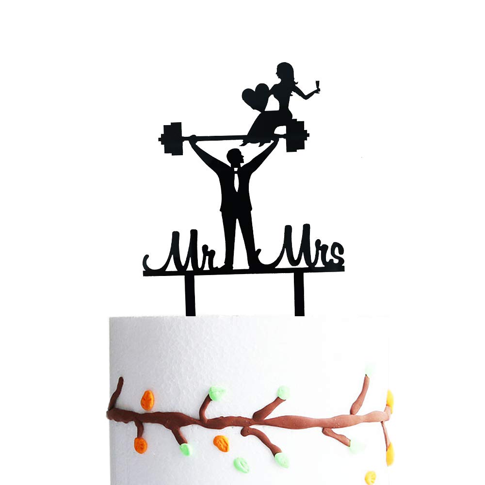 Funny Weightlifting Mr & Mrs Cake Topper - Perfect Wedding Gift for Fitness Couples | Gym-Themed Wedding Decor & Anniversary Present