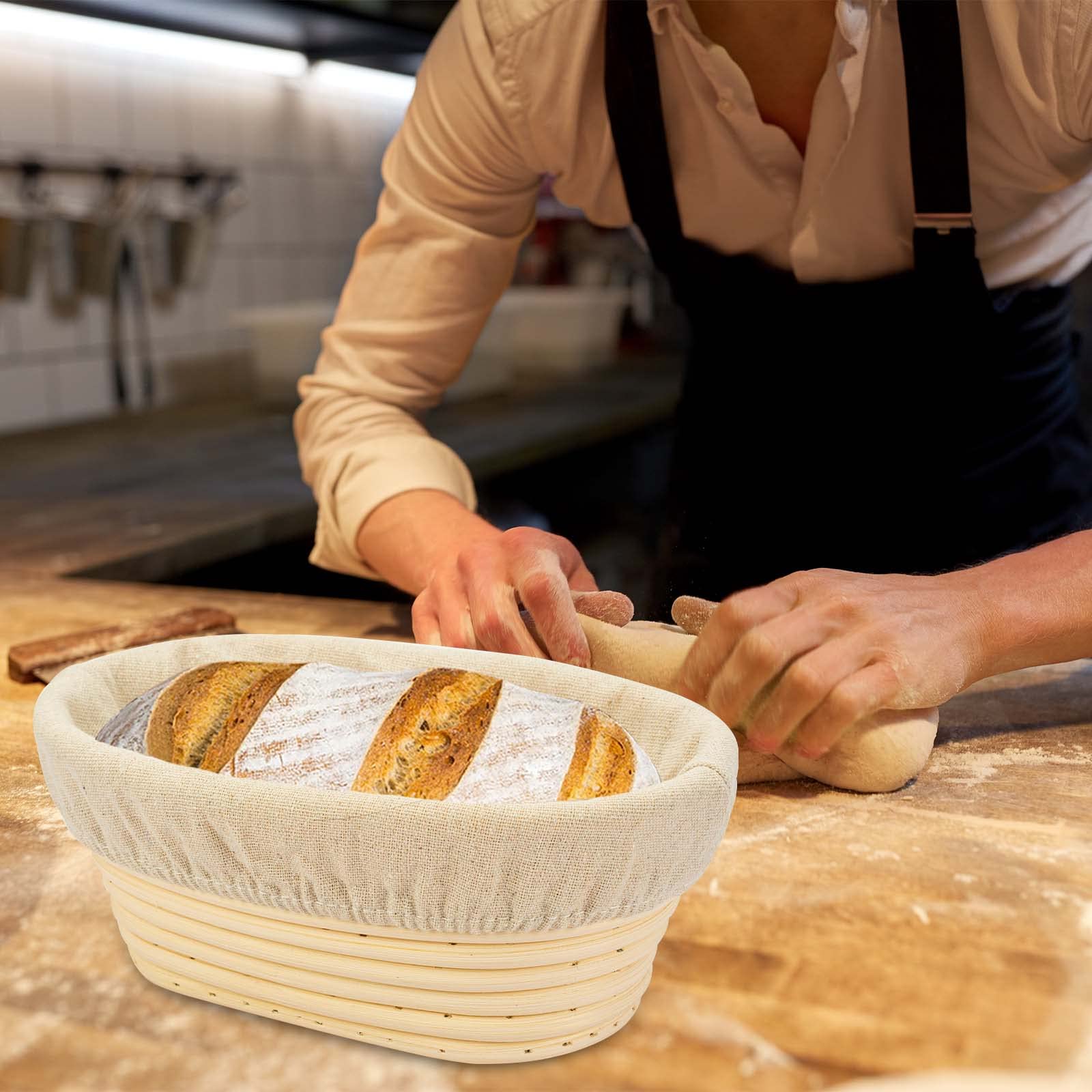 8 Inch Oval Long Banneton Bread Proofing Basket with Liner - Natural Rattan Dough Rising Basket for Sourdough, Artisan Bread Baking | Perfect for Home Bakers & Professional Bakeries