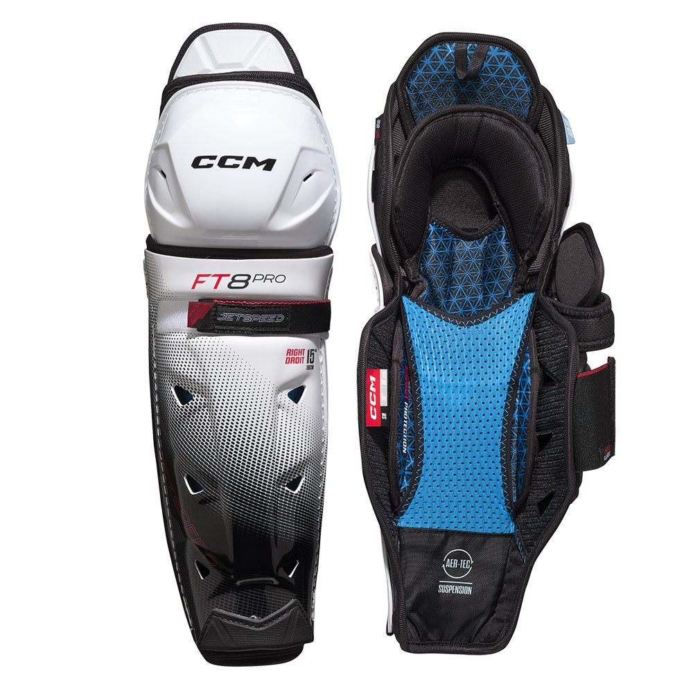 CCM Jetspeed FT8 Pro Junior Ice Hockey Shin Guards - Youth Protective Gear for Hockey Players - Perfect for Games, Practices & Training Sessions
