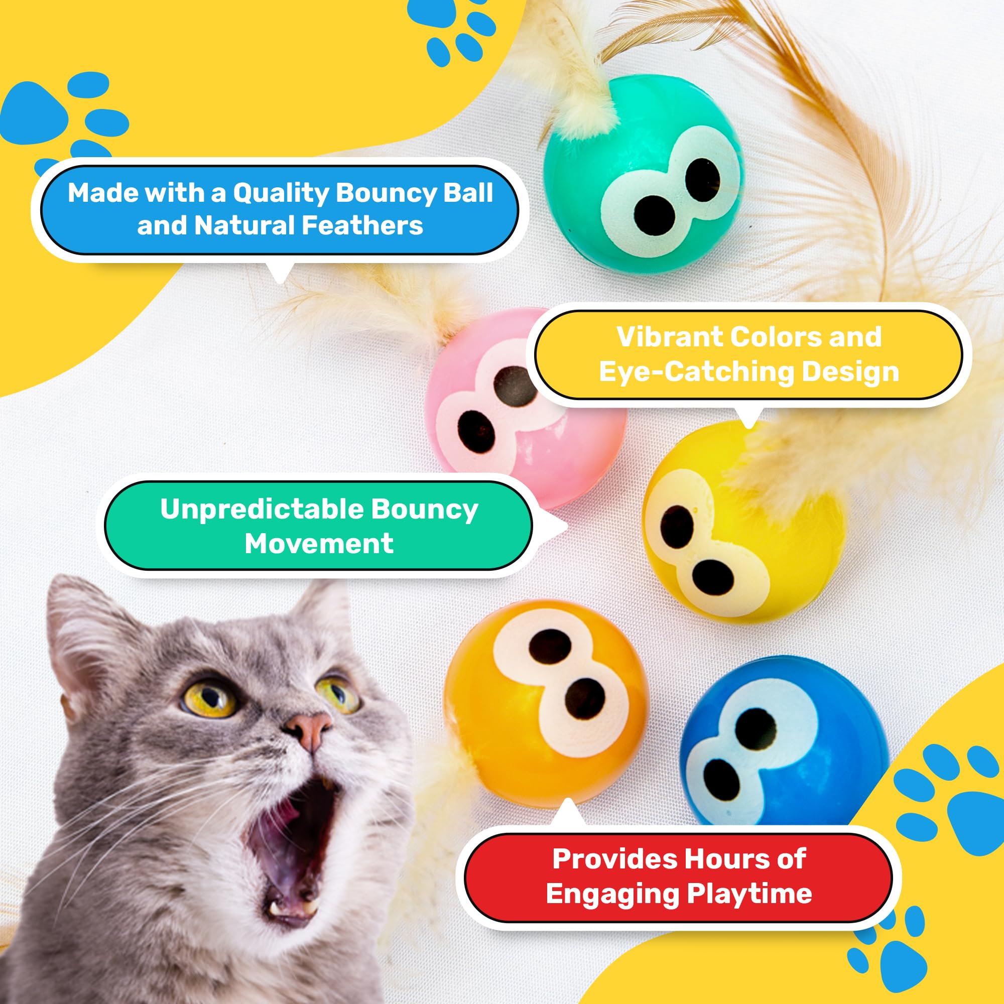15-Pack Natural Feather Cat Ball Toy - Interactive Cat Toys for Indoor Adult Cats & Kittens - Fun Playtime for Bored Cats, Exercise & Bonding with Your Pet