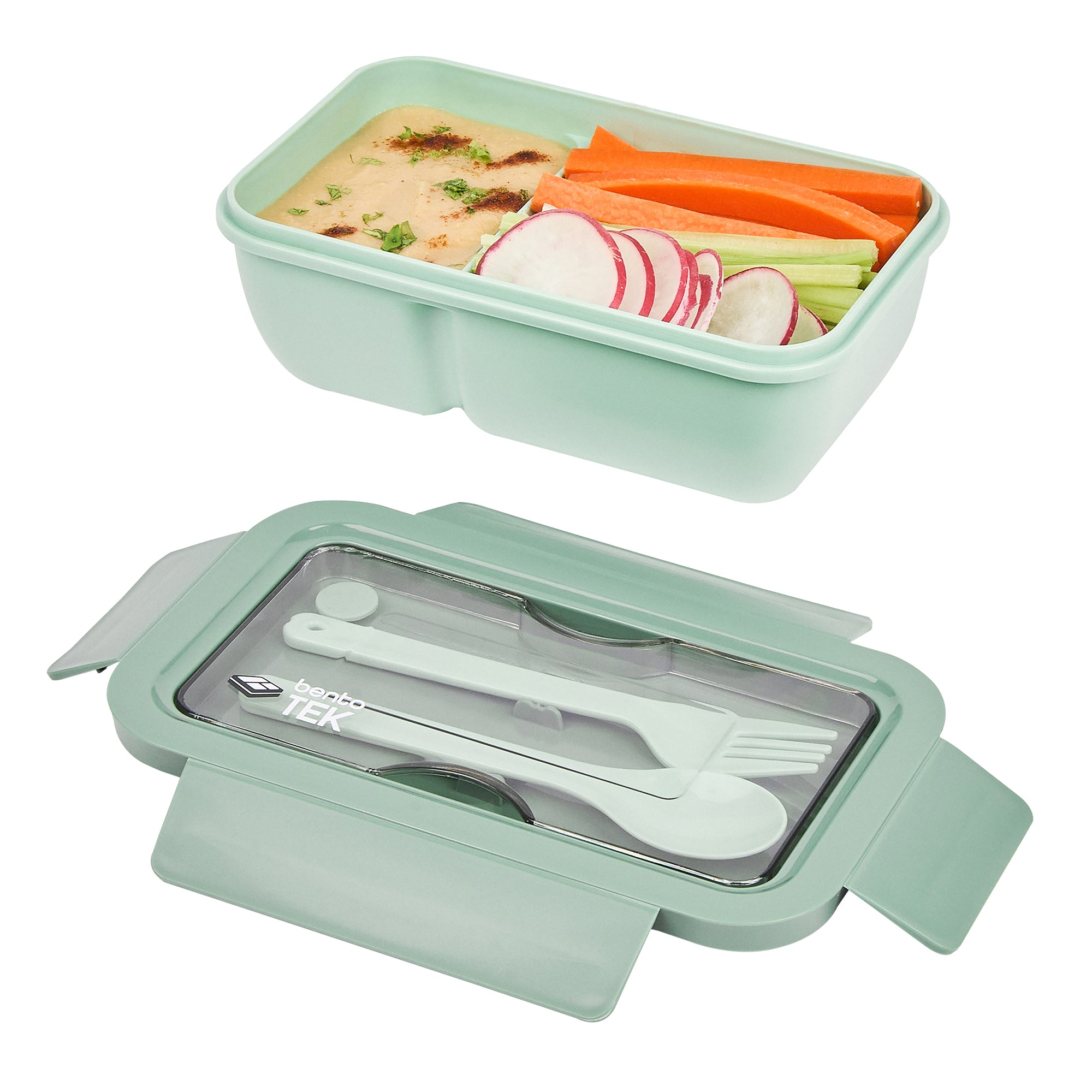 Bento Tek 29 oz Green BPA Free Lunch Box with Fork & Spoon - Microwave Safe Food Container (7.75